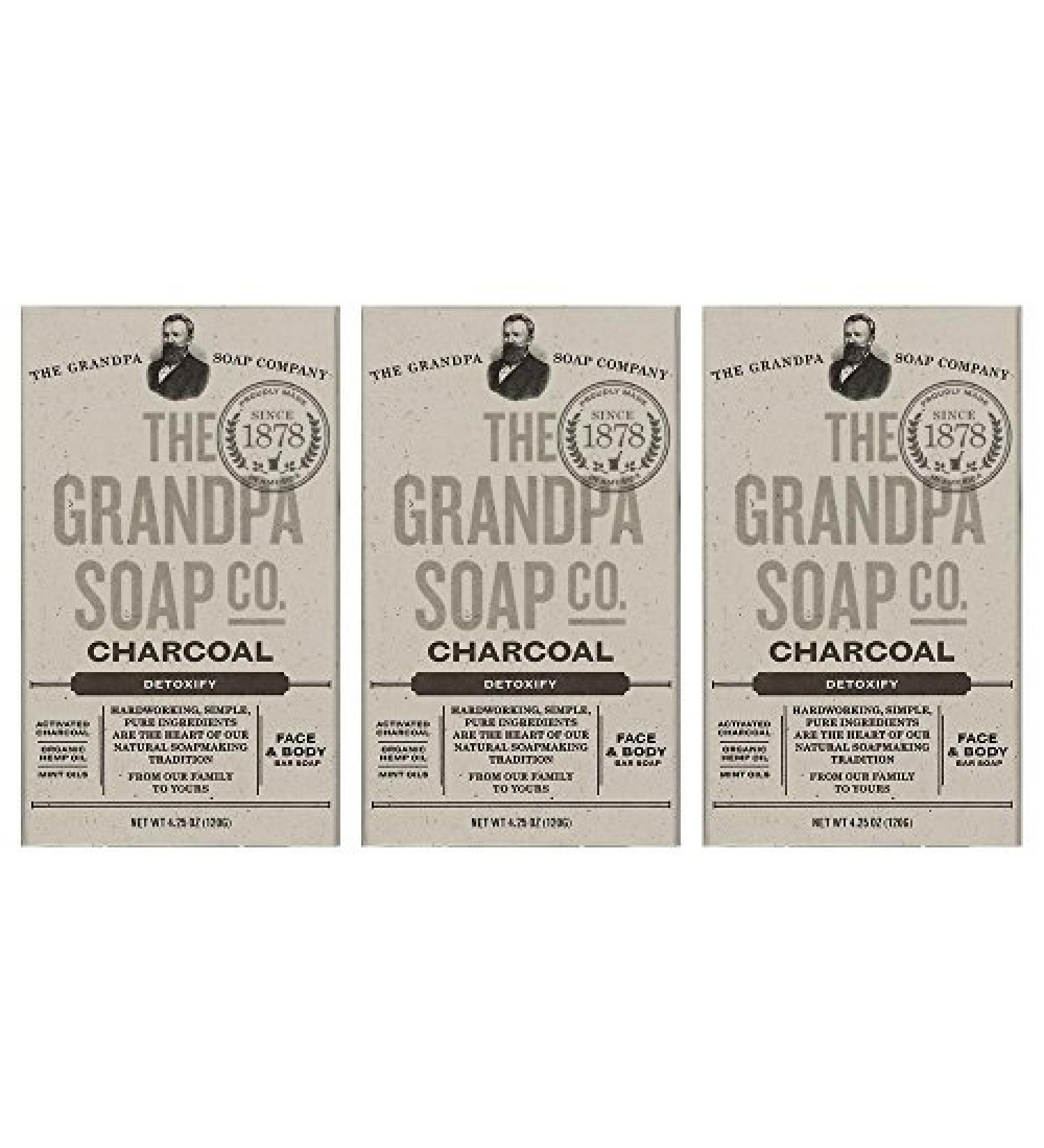 Charcoal Bar Soap by The Grandpa Soap Company | Vegan Natural Face & Body Soap | Organic Hemp Oil + Mint Oils| Paraben Free Bar Soap for Men & Women | 4.25 Oz. Each - 3 Pack