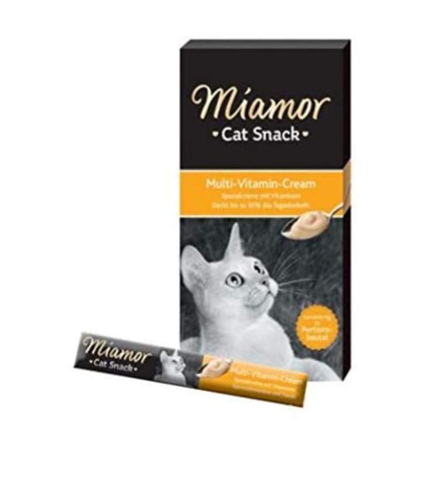 Miamor Cat Snack Multi-Vitamin Cream 66 x 15g Tasty Cream Packed Full with Valuable Vitamins Trace Elements & Taurine Aids Immune System & Resistance to Infection