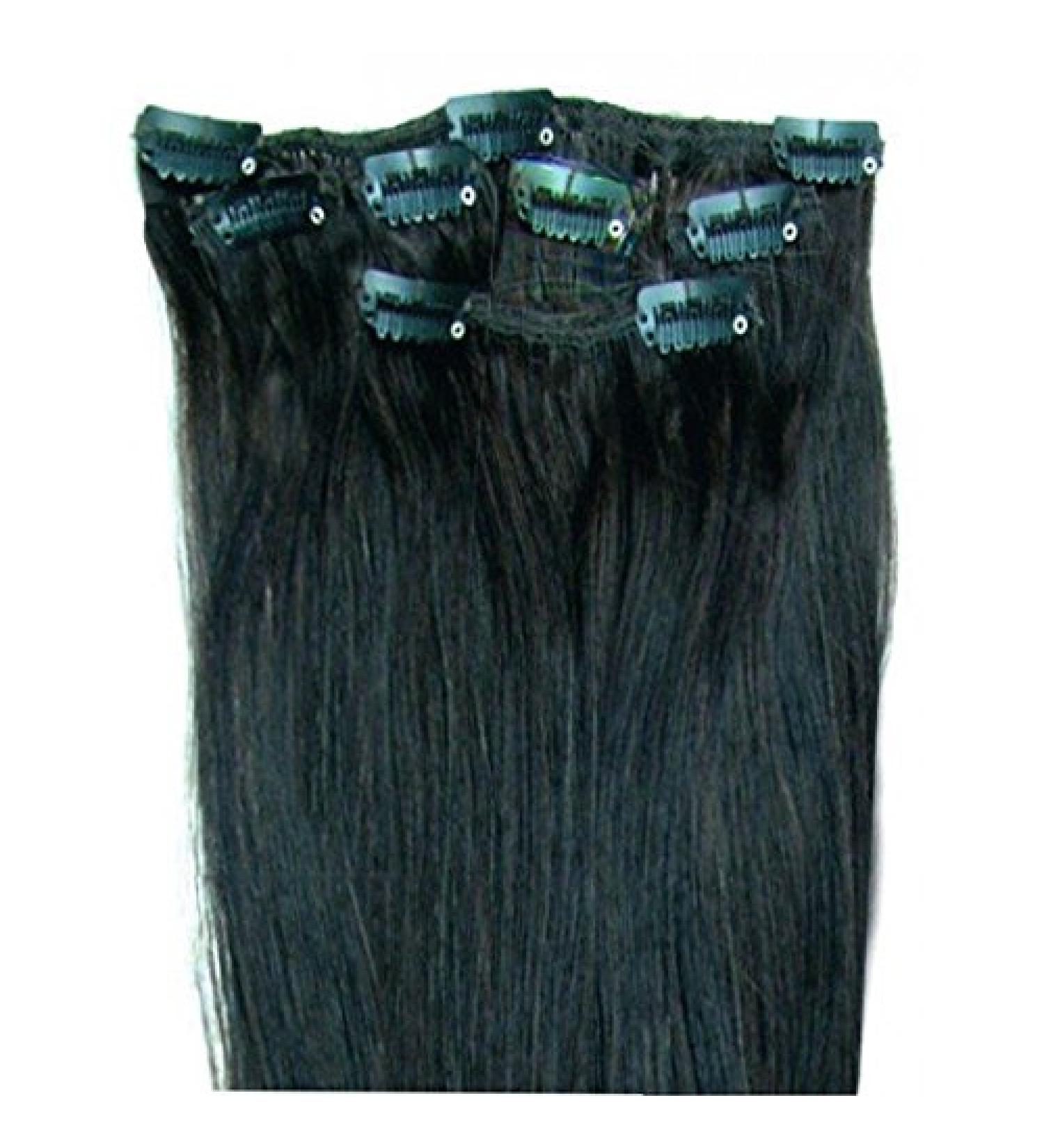 Forever Young UK Clip In Remy Human Hair Extensions Half Head Jet Black 18" Length