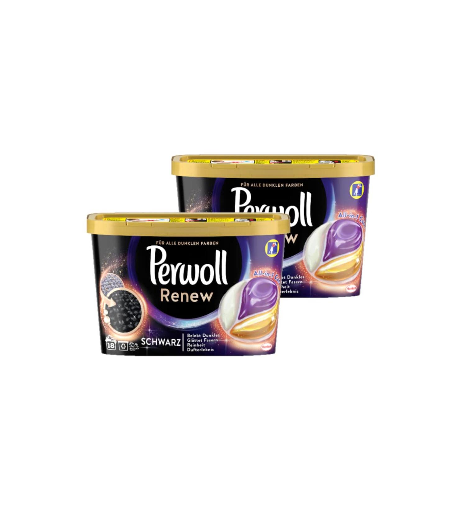 Perwoll Renew Caps Black & Fibre Detergent 36 (2 x 18 Washes) Gentle Cleaning All-in-1 Detergent Caps for Colour Refreshing and Fibre Smoothing for Black & Dark Washing - Buy Online on SooperMarket.com