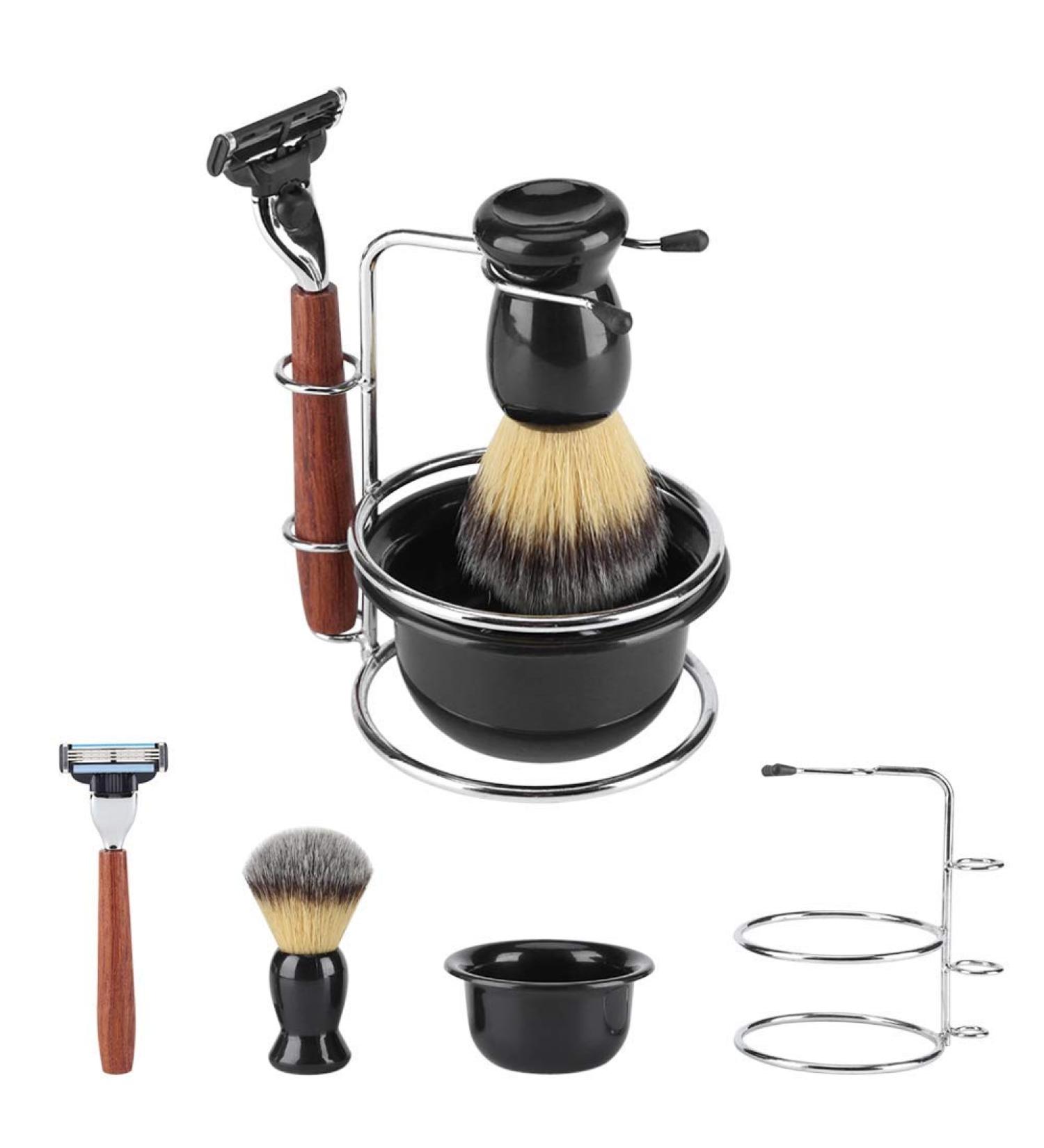 4-in-1 Shaving Set for Men - Badger Hair Brush Bowl & Stand Holder - Premium Grooming Kit - Buy Online on SooperMarket.com