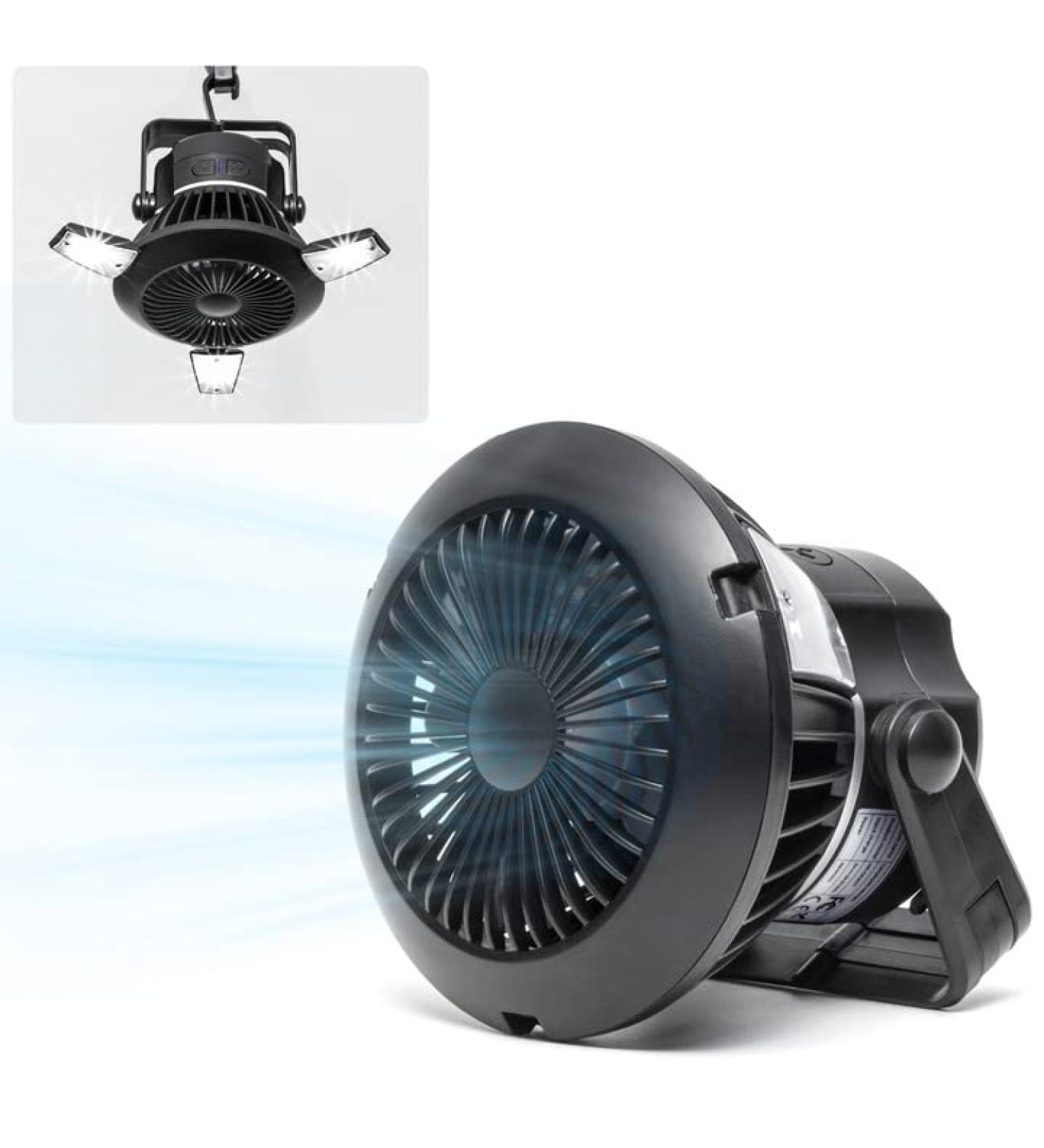 Busypiggy Camping Fan with LED Lantern - Portable Solar Tent Light and USB Rechargeable Desk Fan - Buy Online on SooperMarket.com