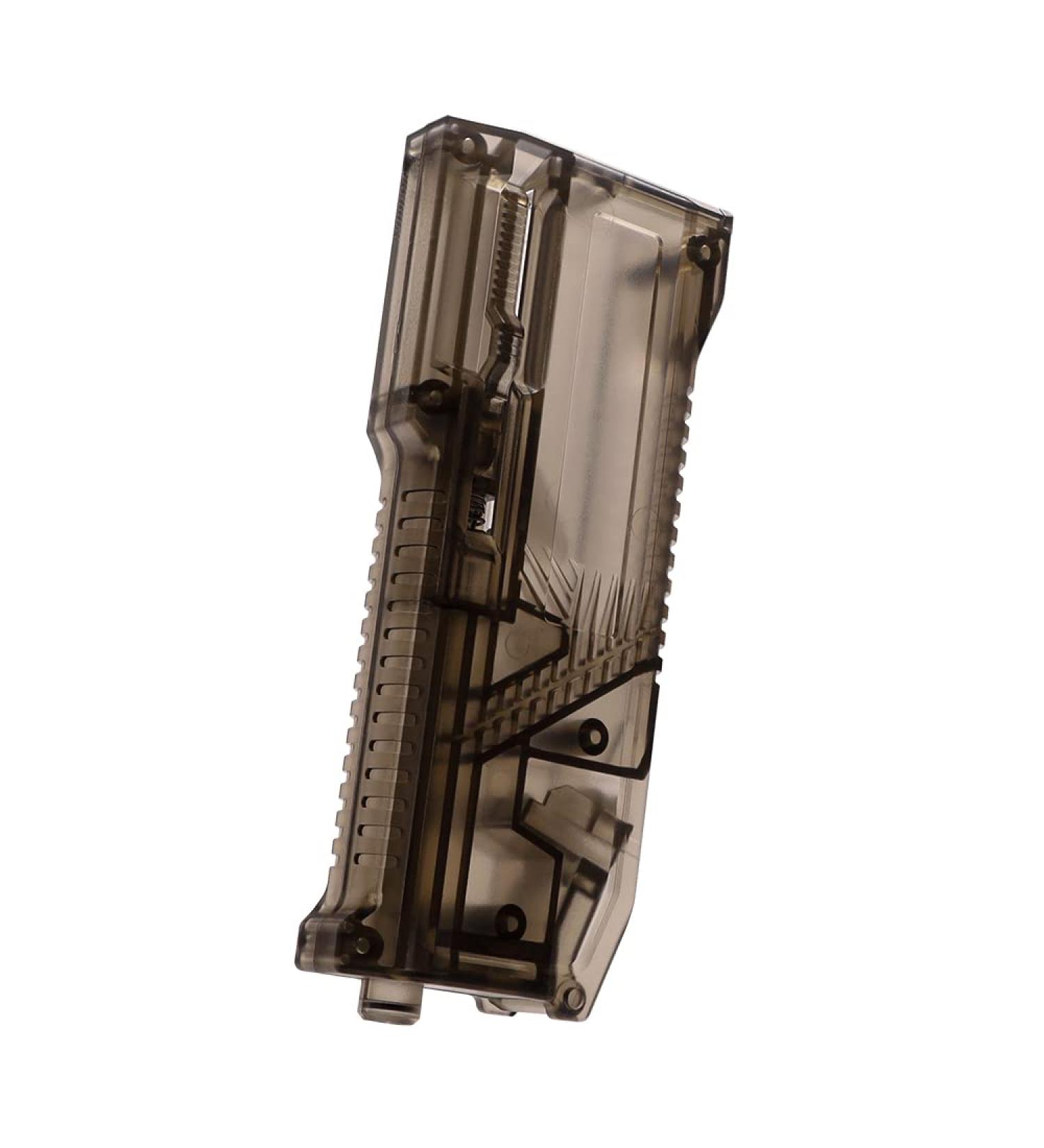 Lancer Tactical x Laylax Satellite Ambidextrous Swiveling Arm High Capacity Airsoft Speedloader - Smoked Color (Japanese Made) | Holds up to 140 BBS for Quick Reloads - Buy Online on SooperMarket.com