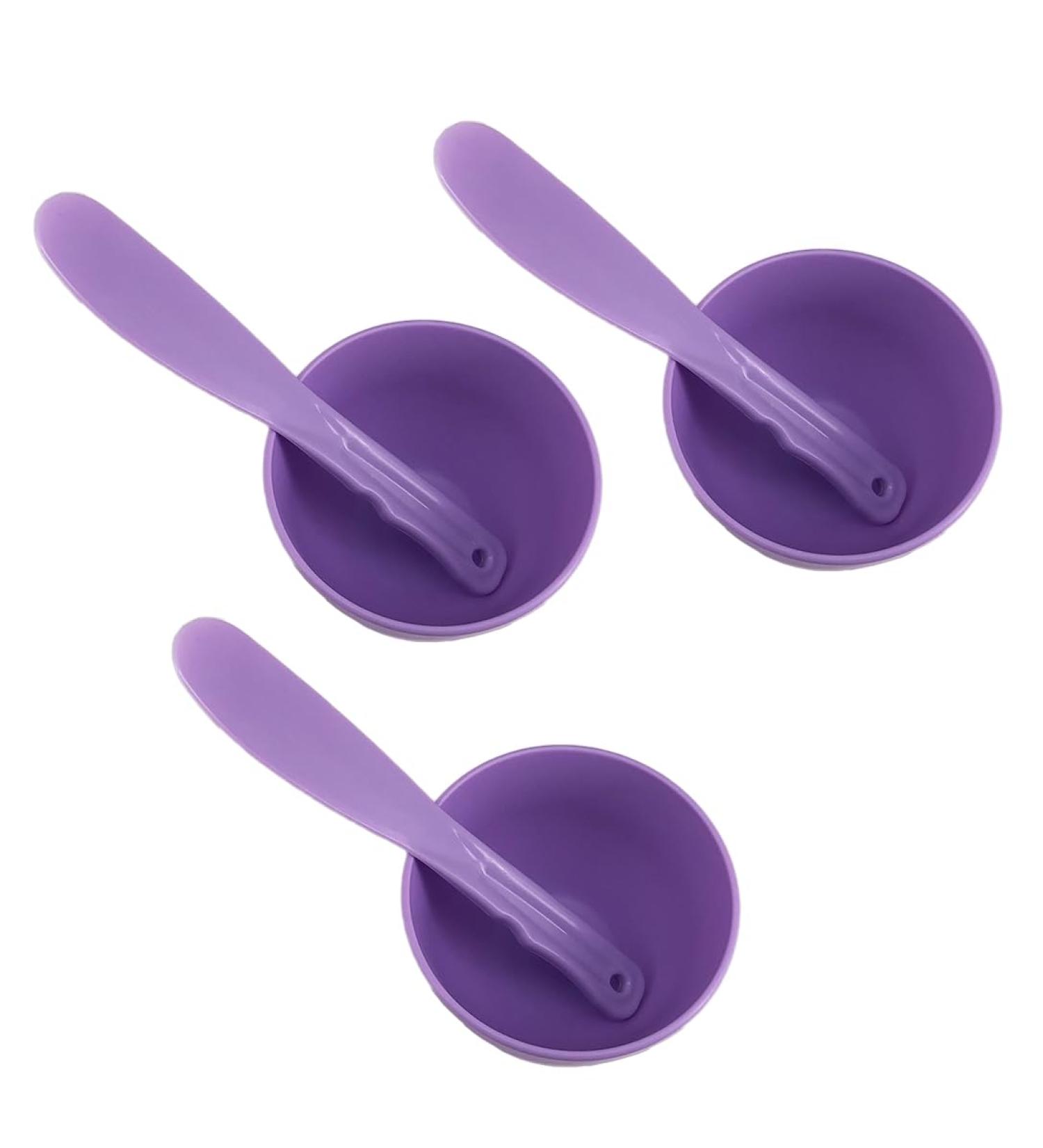 3 Sets Rubber Facial Mask Mixing Bowl & Spatula - DIY Skin Care Kit for Home & Salon - Purple - Buy Online on SooperMarket.com