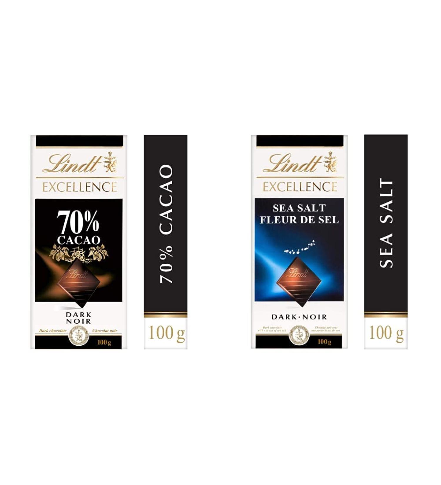 Lindt EXCELLENCE 70% Cacao Dark Chocolate Bar 100 Grams & EXCELLENCE Sea Salt Dark Chocolate Bar 100 Grams - Buy Online on SooperMarket.com
