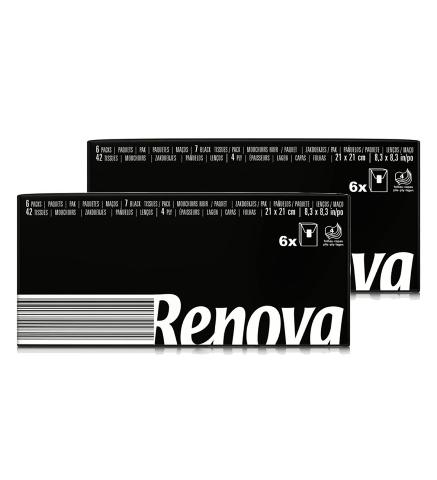 Buy Renova Black Handkerchiefs - Soft Touch 4-Layer Paper Mini Packs of 6 | International Shipping Available - Buy Online on SooperMarket.com