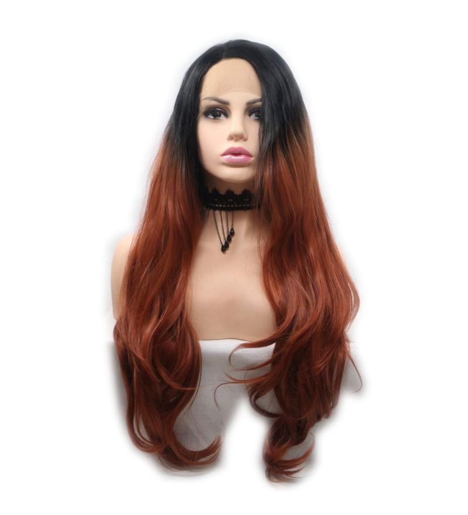 SHIYID Natural Black to Brown Red Wave Lace Front Wigs | Long Heat Resistant Synthetic Hair Wigs for Stunning Styles - Buy Online on SooperMarket.com