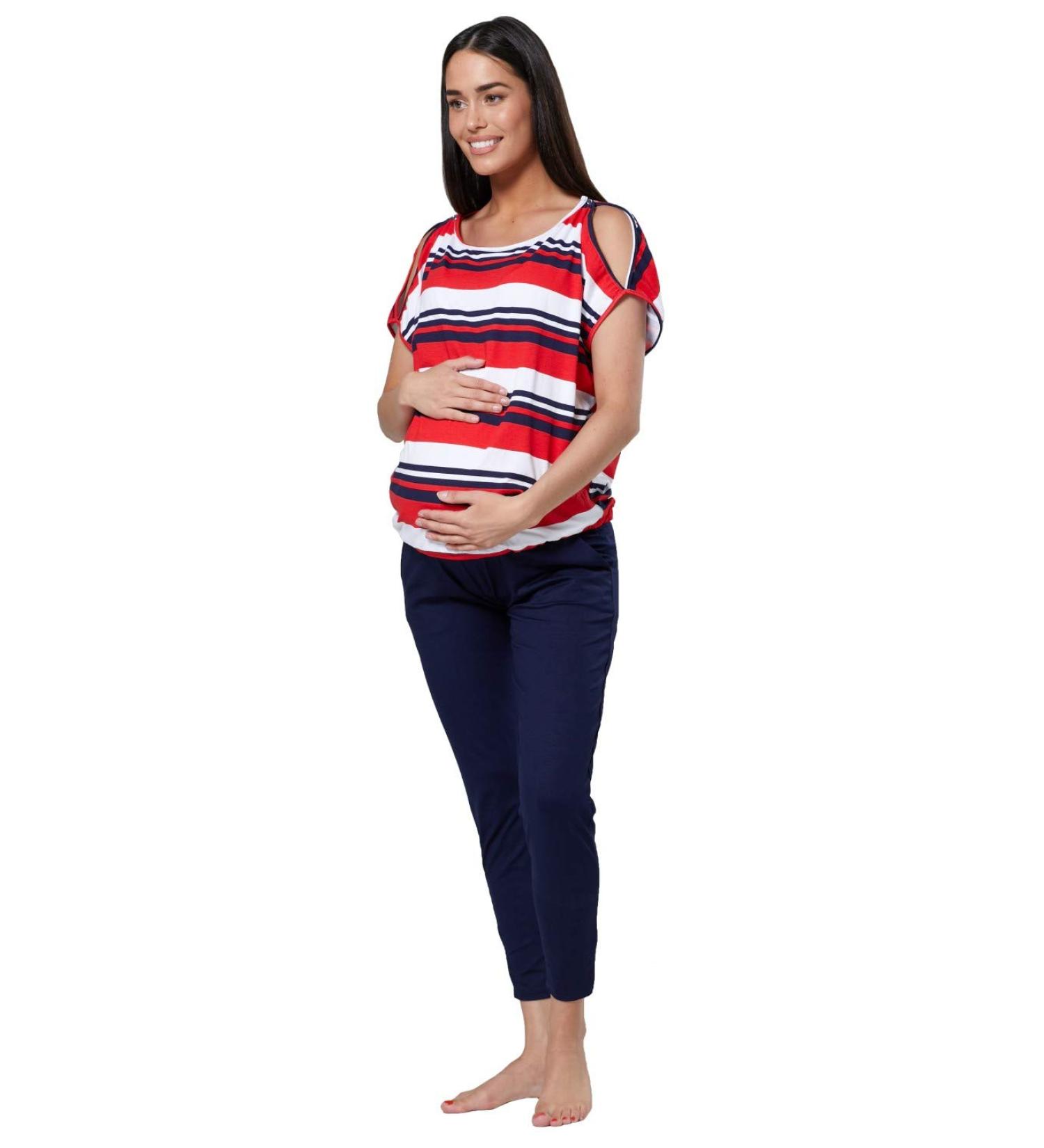 HAPPY MAMA Maternity Breastfeeding Lounge Set 1024p 16 Red Stripes/Navy - Buy Online on SooperMarket.com