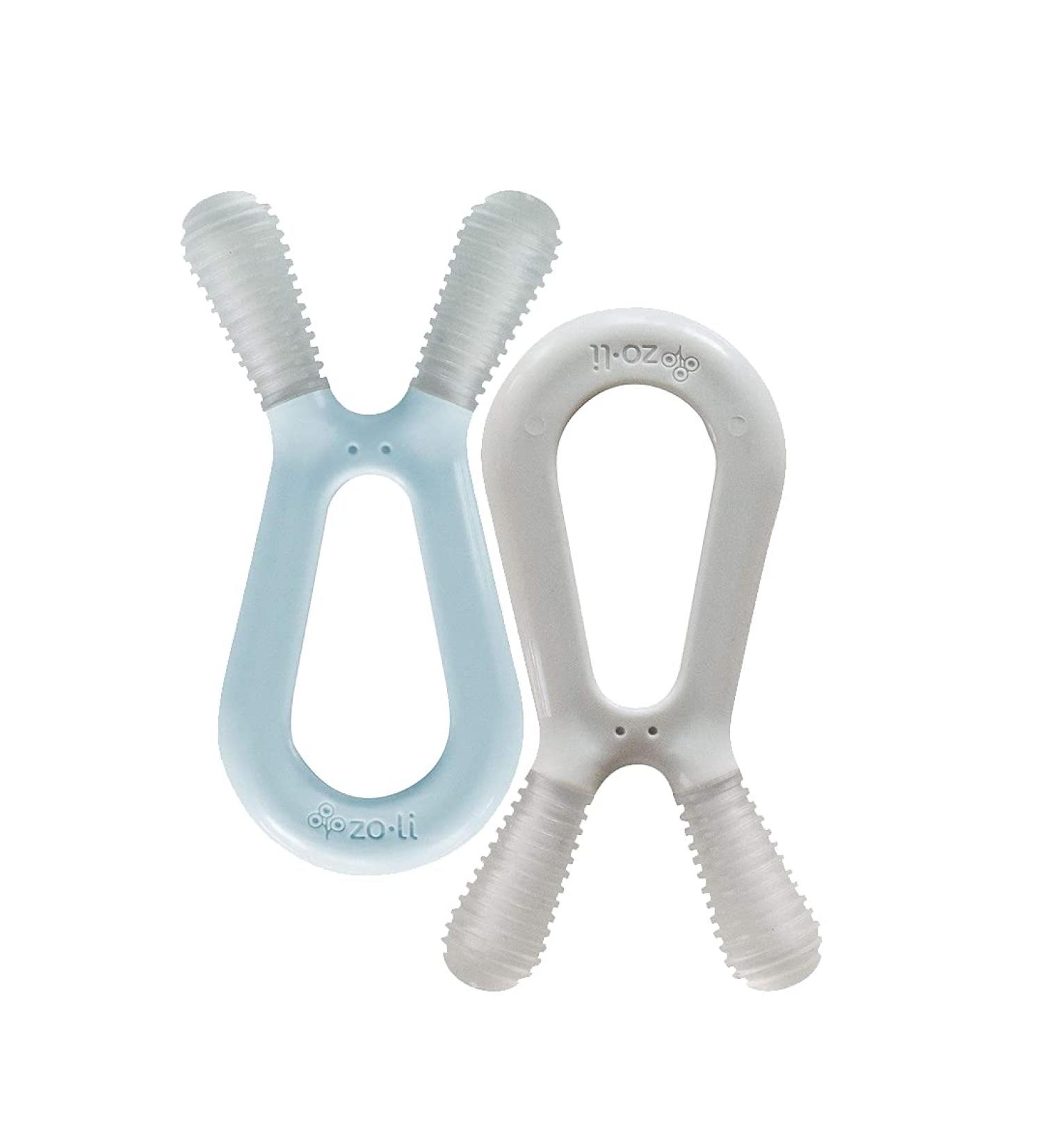 ZoLi Bunny Baby Molar Teether for Gum Relief | Mist Blue + Ash Grey (Pack of 2) | BPA-Free Teething Toy - Buy Online on SooperMarket.com