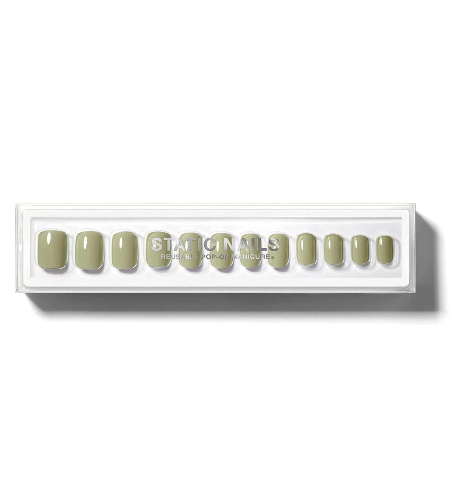 Static Nails Reusable Olive Square Pop-On Manicure Set | Non-Damaging Glue-On Nails | Faux Acrylic Press-On Nails - Buy Online on SooperMarket.com