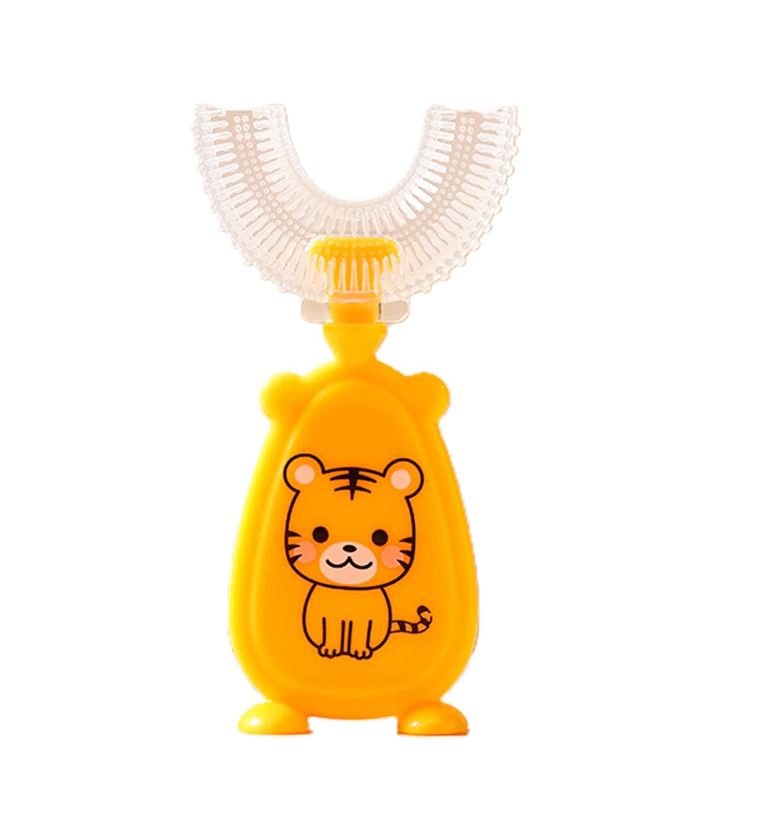 Cartoon Kids U-Shaped Toothbrush - Food Grade Soft Silicone Brush Head 360 Oral Teeth Cleaning Design for Toddlers and Children 2-7Years/8-12Years Yellow 8-12Y 1 count (Pack of 1) Yellow - Buy Online on SooperMarket.com