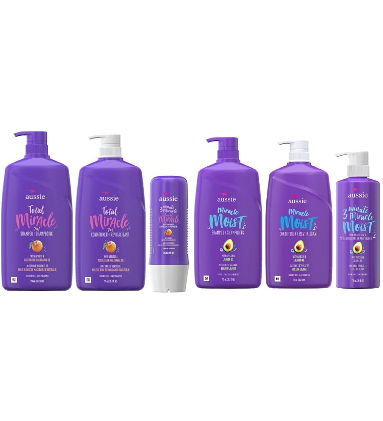 Aussie Total Miracle Shampoo Conditioner 3 Minute Miracle Treatment + Miracle Moist Shampoo and Conditioner Bundle - Buy Online on SooperMarket.com