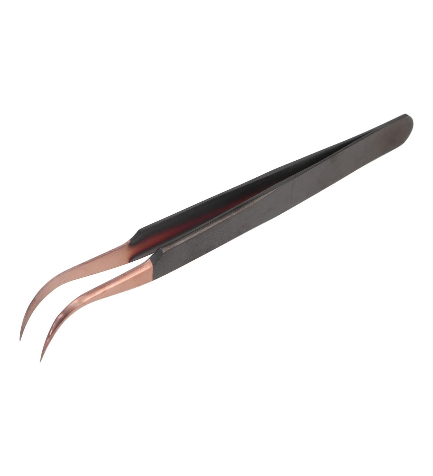 Stainless Steel Rose Gold Curved Tweezers for Eyelash Extensions | Precision False Eyelash Application - Buy Online on SooperMarket.com