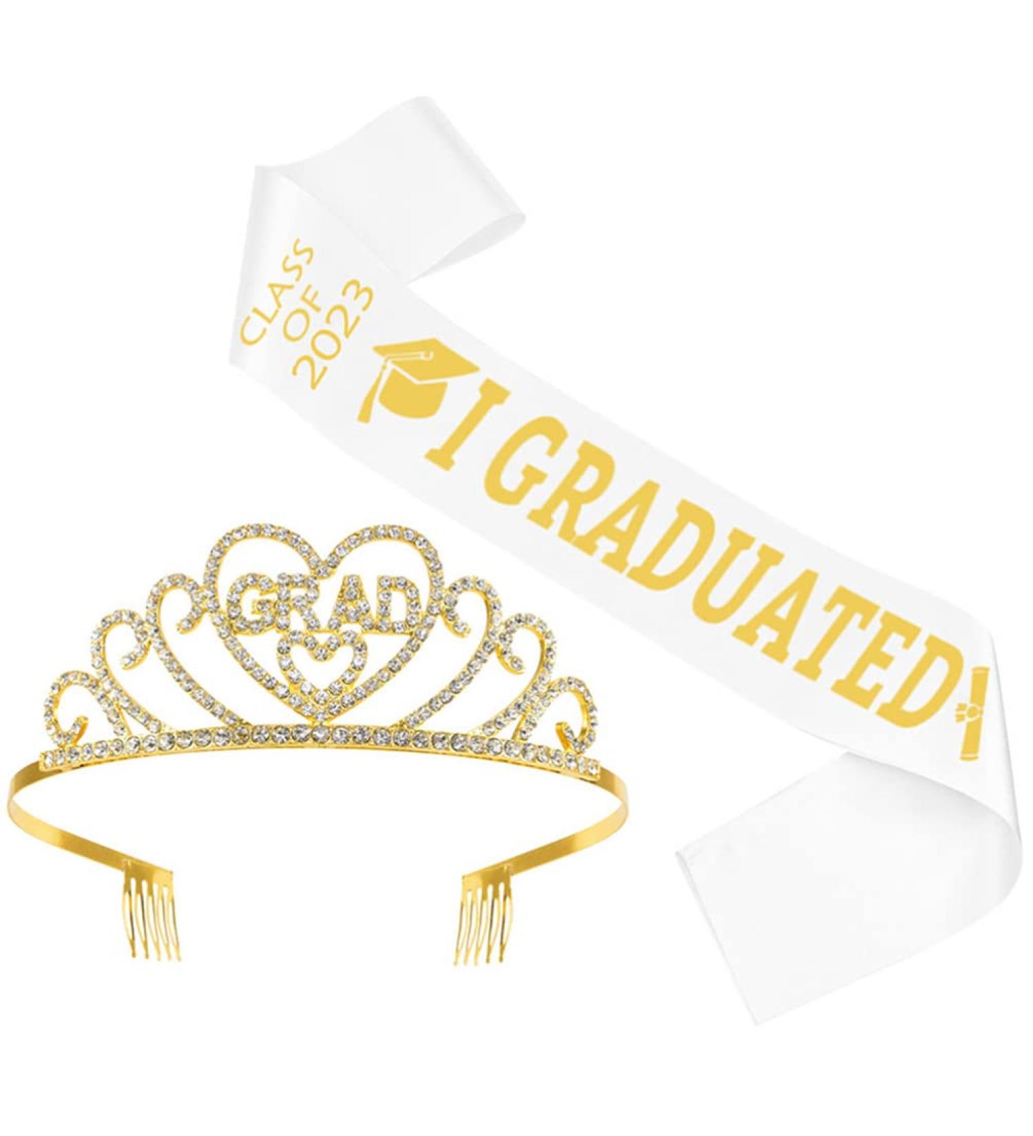 2023 Graduation Satin Sash and Tiara Kit - Glitter Rhinestone Crown for Graduation Party Decor - Buy Online on SooperMarket.com