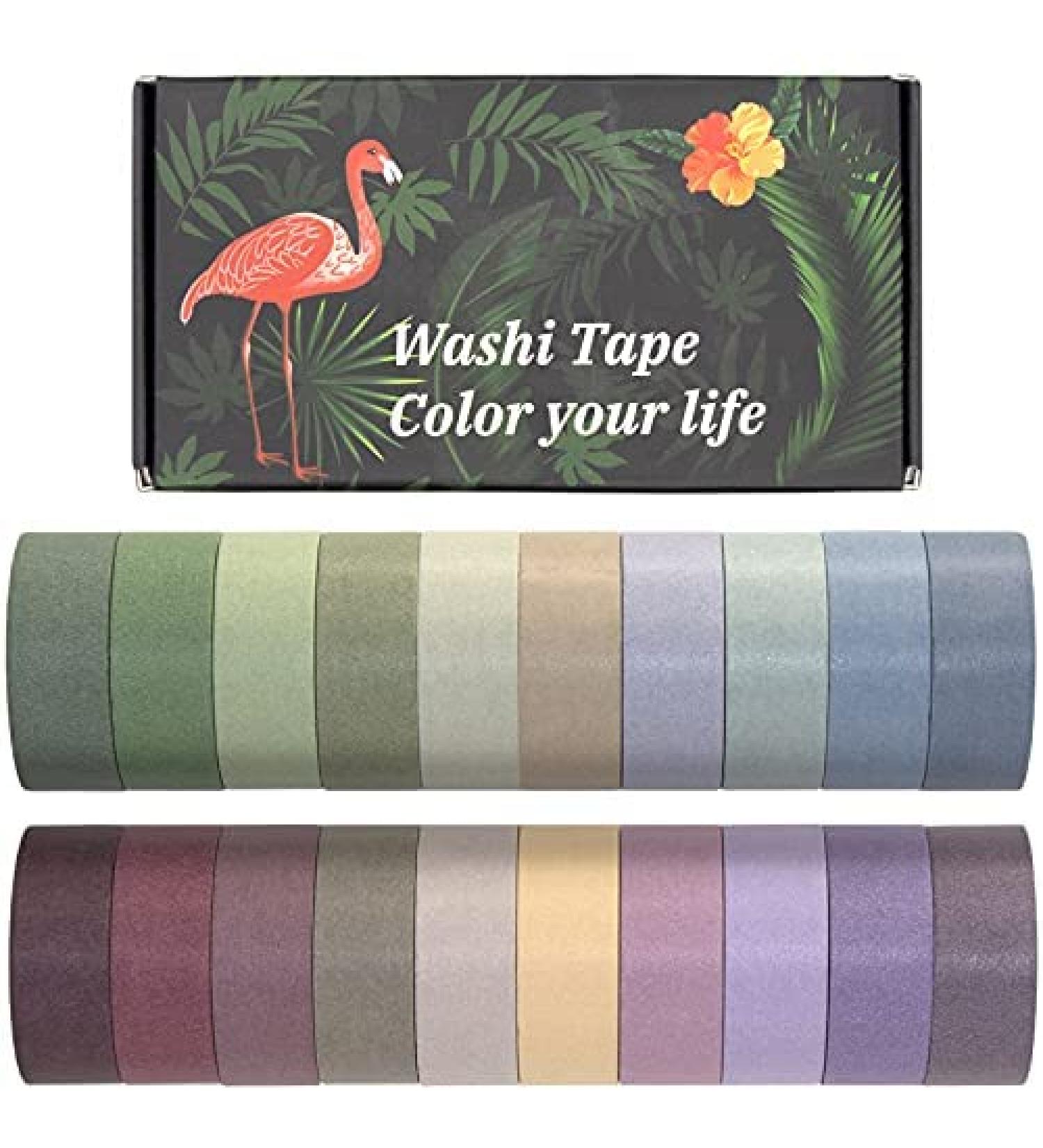 MOOKER 20 Rolls Washi Tape Set, Colored Masking Tape, Decorative Nature Colored Tapes for Arts, DIY Crafts, Bullet Journals, Scrapbooking - 15mm Wide