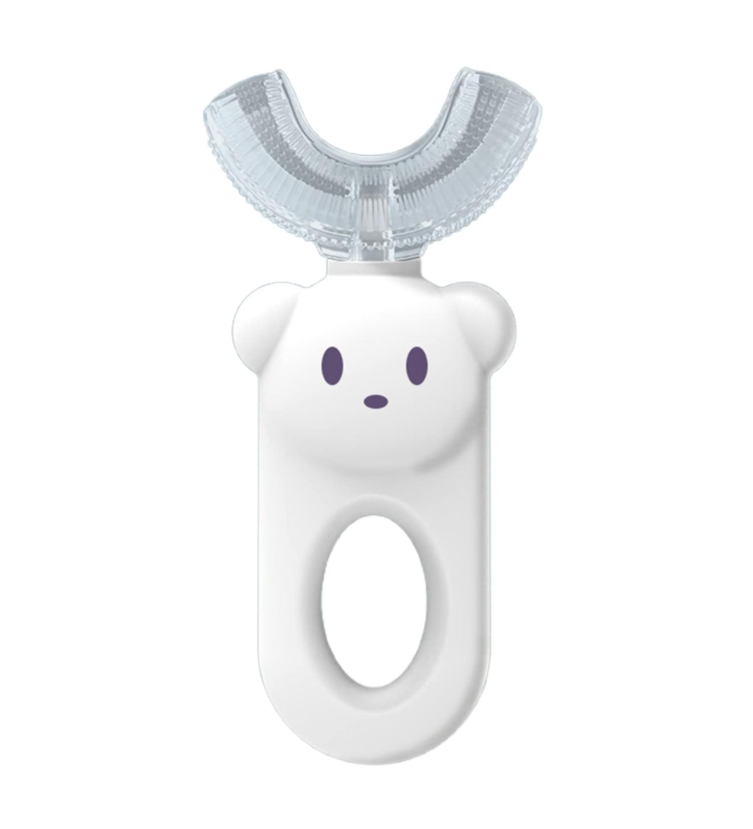 JENPECH Kids U-Shaped Toothbrush - Cartoon Bear Shape - Food Grade Soft Silicone Brush Head 360 Oral Teeth Cleaning Design for Toddlers and Children White - Buy Online on SooperMarket.com