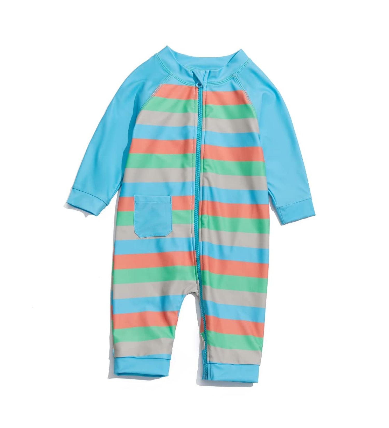 BONVERANO Baby Boys Swimsuit UPF 50+ Sun Protection Full Zipper One Piece Swimwear 2-3 Years Stripe - Buy Online on SooperMarket.com