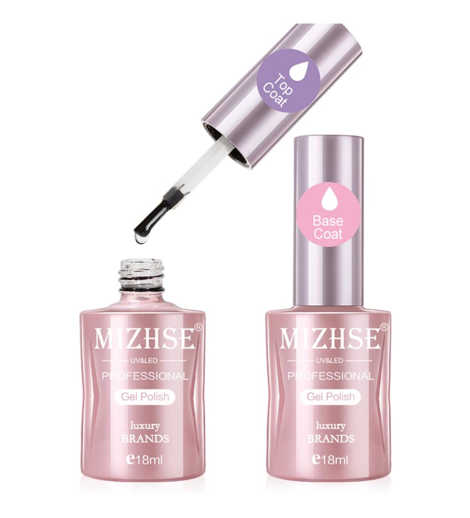 MIZHSE 2x18ML Base and Top Coat Gel Nail Polish Set | Long-Lasting Shiny Finish | No Wipe Soak Off UV LED Clear Nail Polish - Buy Online on SooperMarket.com