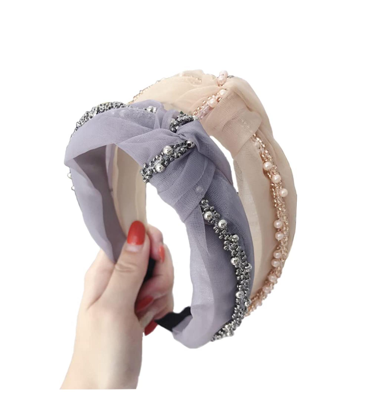 Wiwpar Beaded Knotted Headband - Khaki Boho Hair Accessories - Buy Online on SooperMarket.com