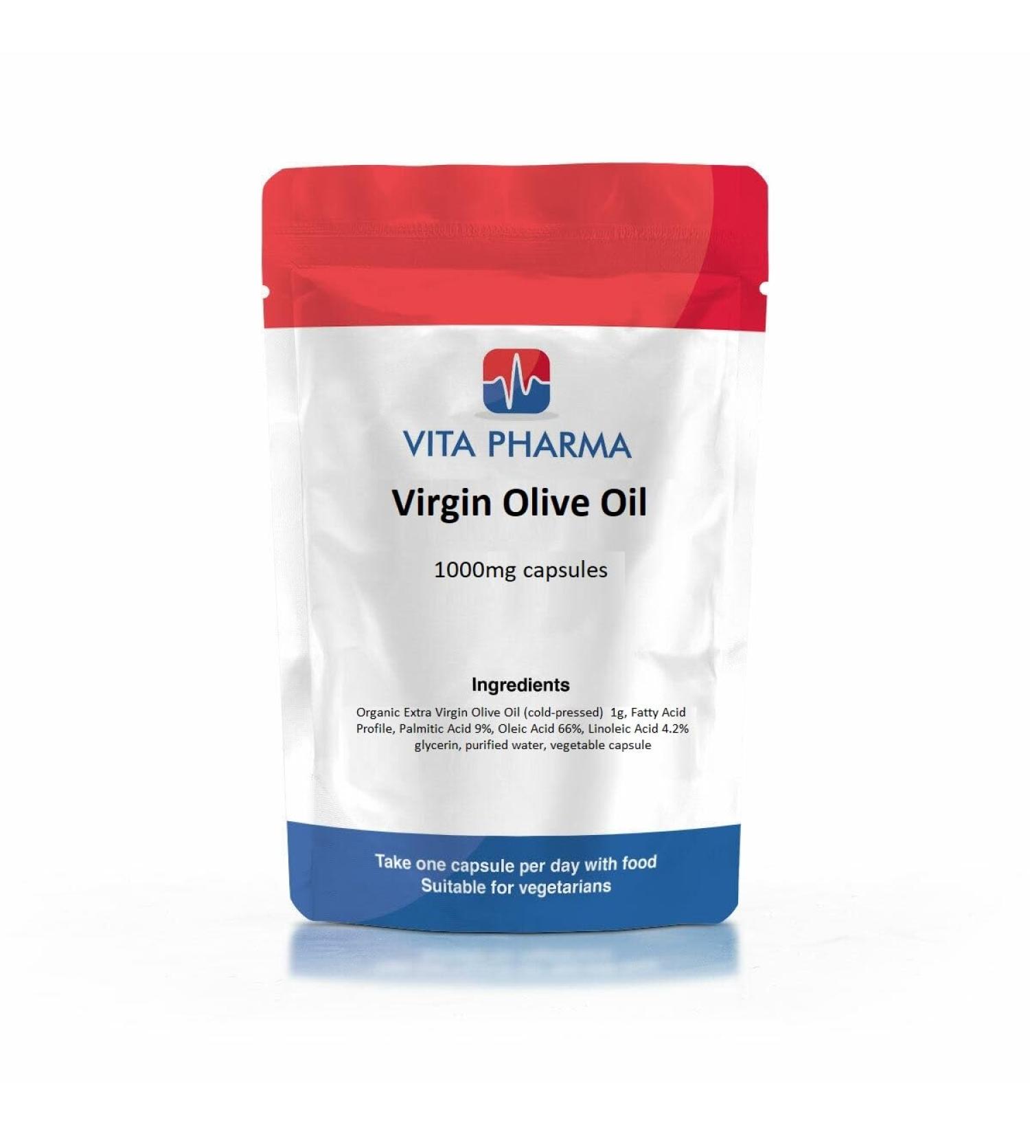 Virgin Olive Oil 1000mg 60 Capsules 2 Months Supply take one a Day VITA Pharm Produced HERE in The UK. Buy Now