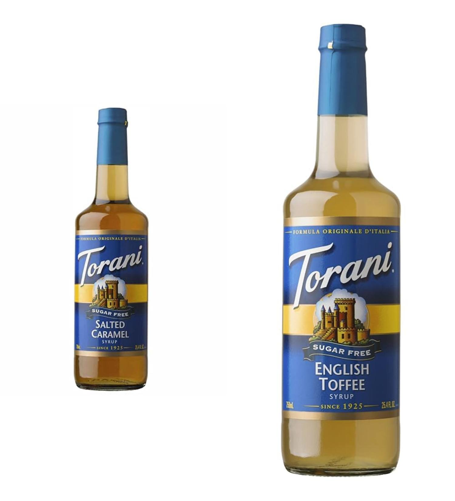 TORANI-SUGAR FREE SALTED CARAMEL SYRUP PET (PLASTIC) BOTTLE 750ML & Sugar Free English Toffee Syrup 750ml PET - Buy Online on SooperMarket.com