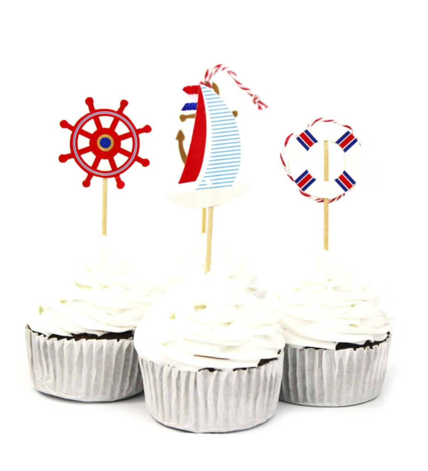 Mikinona 24pcs Nautical Cupcake Toppers Nautical Cake Topper Nautical Cupcake Picks Nautical Theme Party Picks Birthday Nautical Topper With Line Ocean - Buy Online on SooperMarket.com