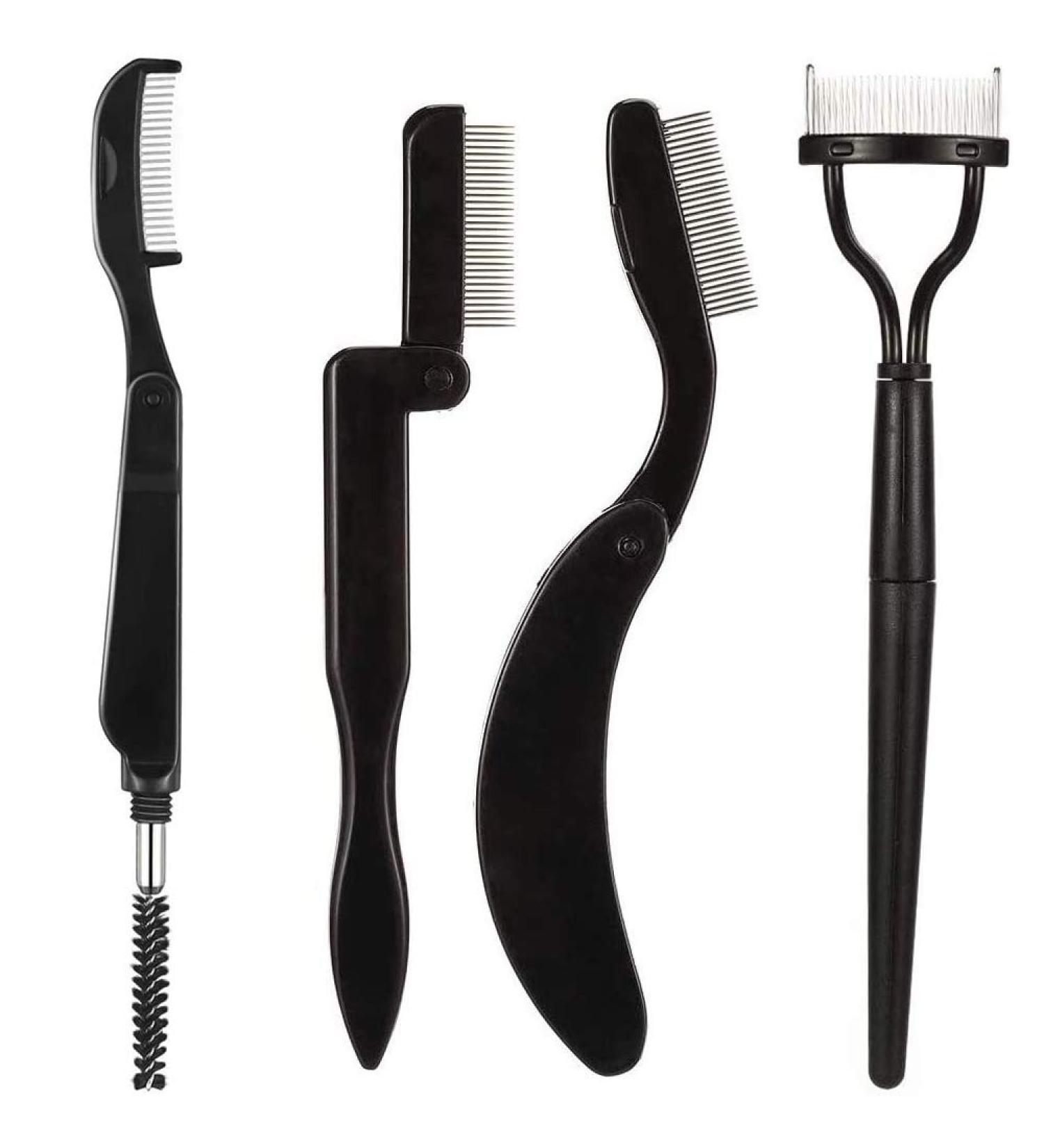 4 Pcs Folding Eyelash Comb & Eyebrow Brush Set | Spoolie Mascara Separator & Metal Teeth Grooming for Defined Lashes & Brows - International Shipping Available - Buy Online on SooperMarket.com
