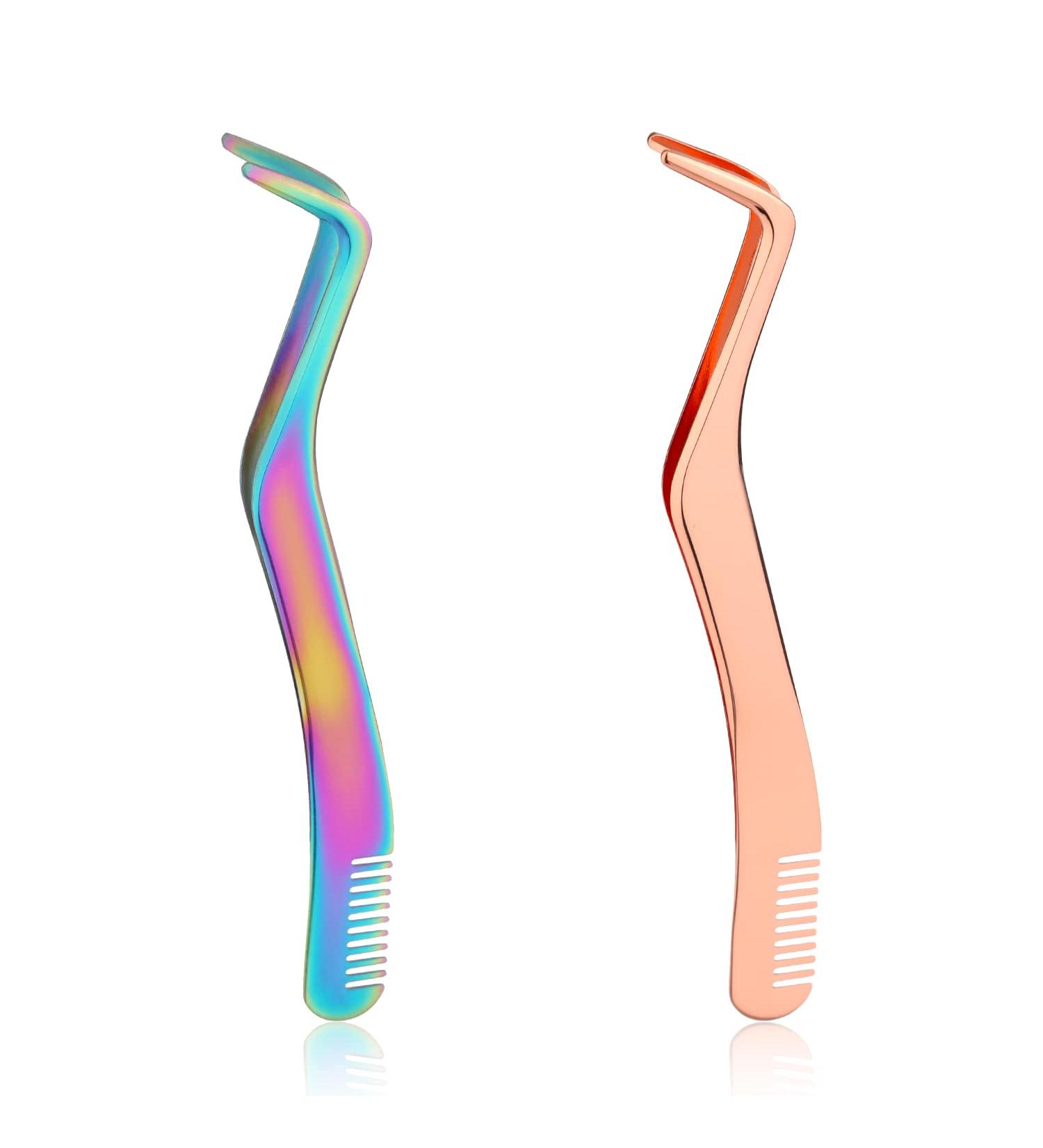 2pcs Stainless Steel Lash Tweezers Set for Volume and Classic Lashes - Rose Gold Colorful - Buy Online on SooperMarket.com
