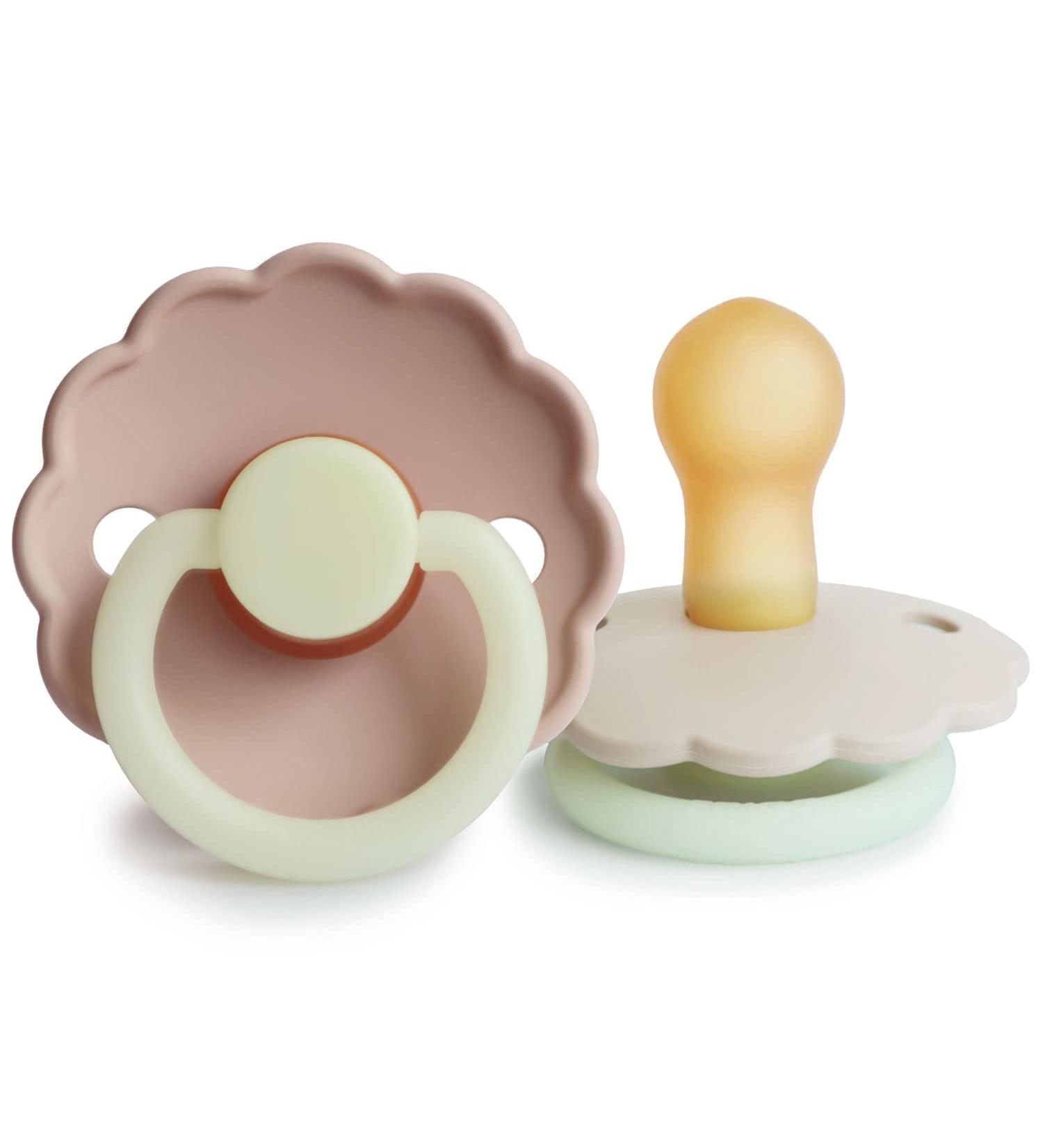 Frigg Daisy Night Schnuller 2 Pack | BPA-Free Latex Pacifier | Cherry Shape | Made in Denmark | 0-6 Months (Blush Night/Cream Night) - Buy Online on SooperMarket.com