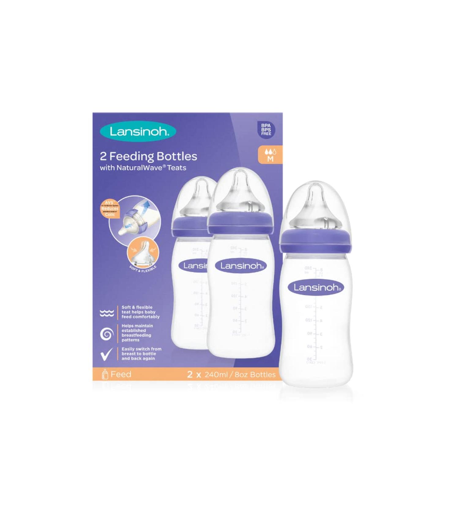 Lansinoh Baby Bottle Pack of 2 | 240ml Anti-Colic BPA & BPS Free Soft Silicone Teat - Purple - Buy Online on SooperMarket.com