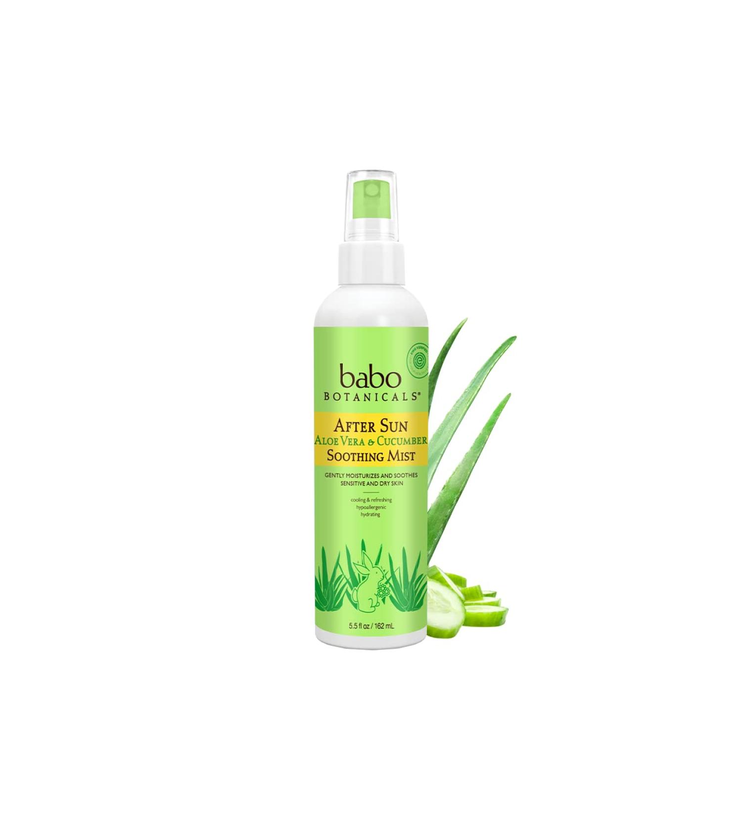Babo Botanicals After Sun Soothing Mist - Organic Aloe Vera & Cucumber - For Face, Body, Sensitive Skin - EWG Verified - Alcohol-Free - 8 oz - Buy Online on SooperMarket.com