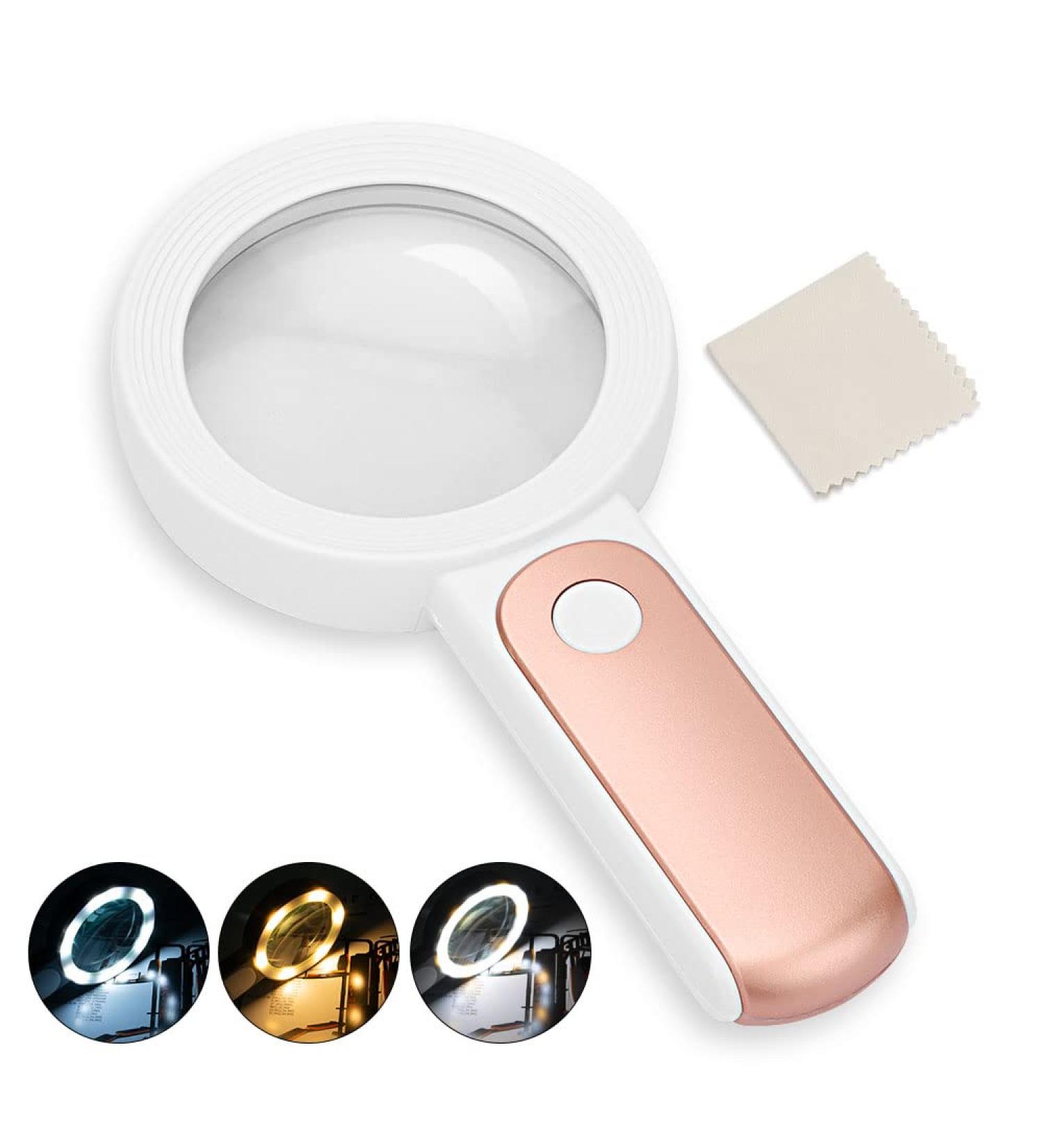 Magnifying Glass with 18 LED Lights 30X Handheld Large Magnifying Glass with 3 Modes Illuminated Magnifier Glass for Seniors Read Coins Stamps Map Inspection -with a Lens Cloth (Rose Gold) - Buy Online on SooperMarket.com