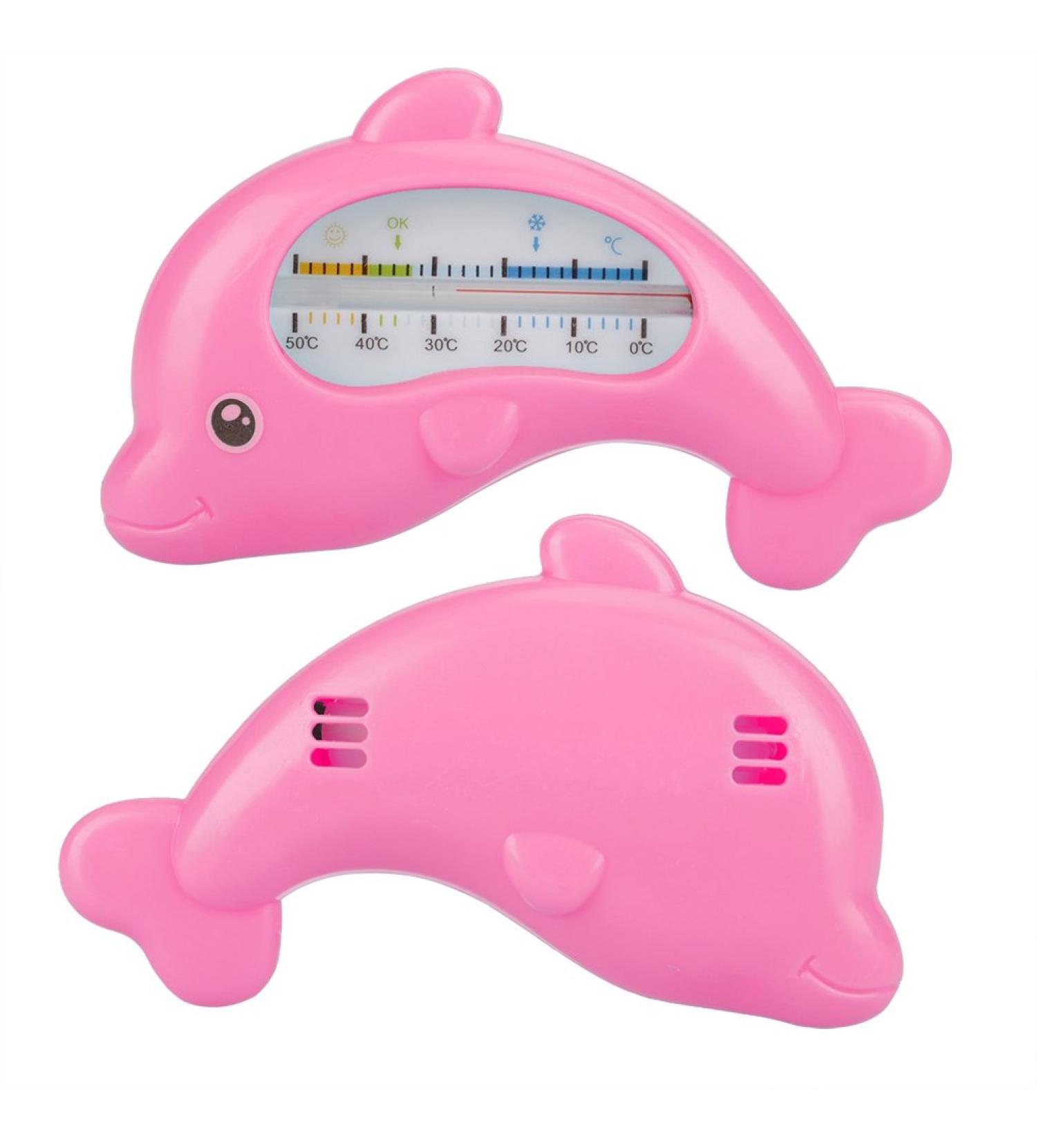 Cute Dolphin Bath Thermometer for Baby - Water Safety Measurement & Indoor Temperature (Rose Red Dolphin - Buy Online on SooperMarket.com