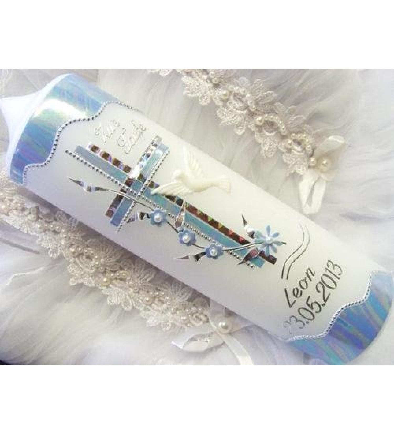 Candle Magic Lusins Baptismal & Communion Candle for Boys & Girls 250/70 mm VT-11 with Self-Labeling Accessories | International Shipping - Buy Online on SooperMarket.com