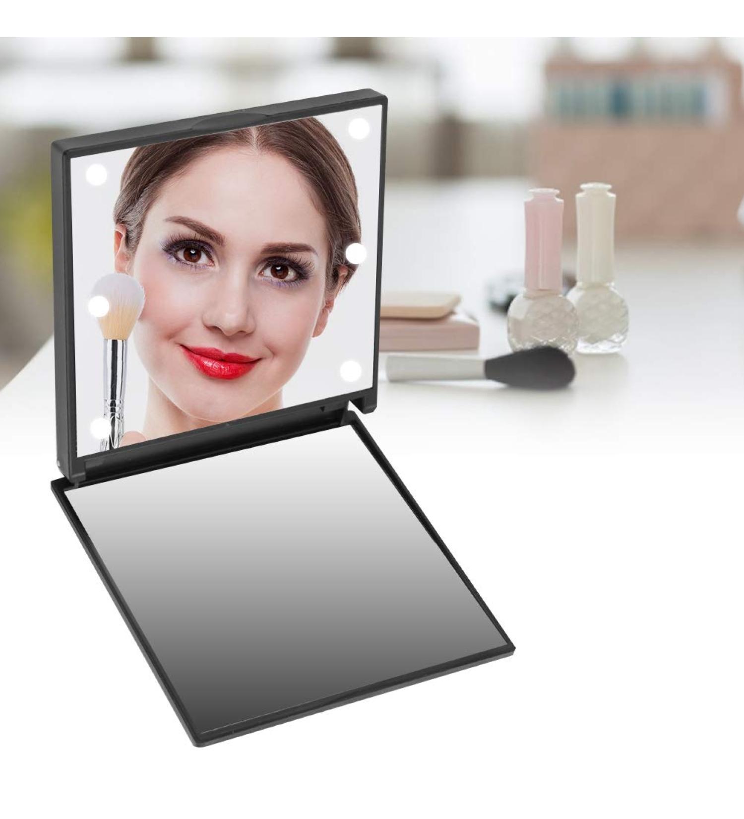 Pocket Mirror Travel Makeup Mirror Dimmable Bright LED Lights Battery Operated Protasble To Carry for Handbag Purses and Travel for Gifts for Girls(black) - Buy Online on SooperMarket.com