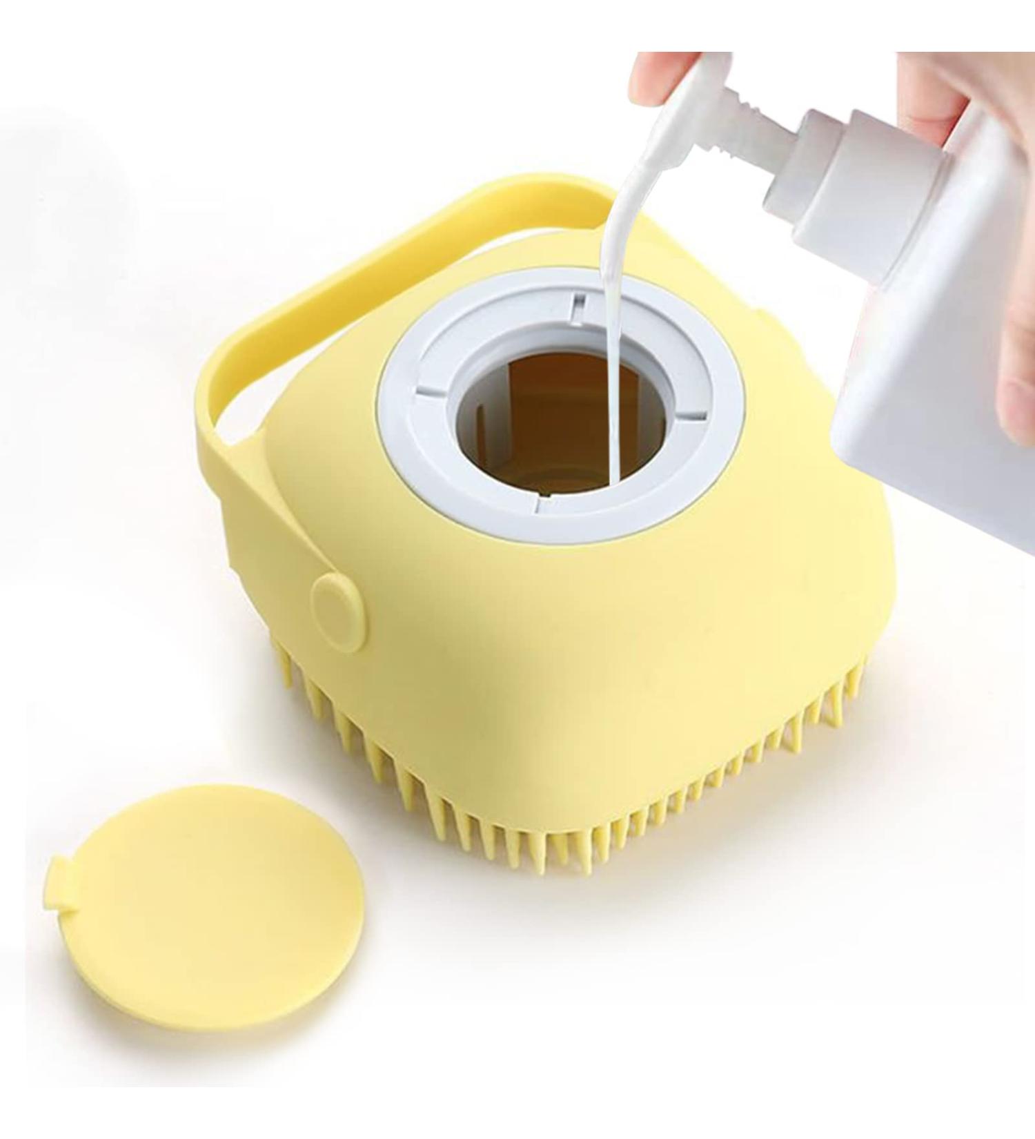 ELEGX Pet Grooming Bath Massage Brush with Soap Dispenser - Yellow - Buy Online on SooperMarket.com