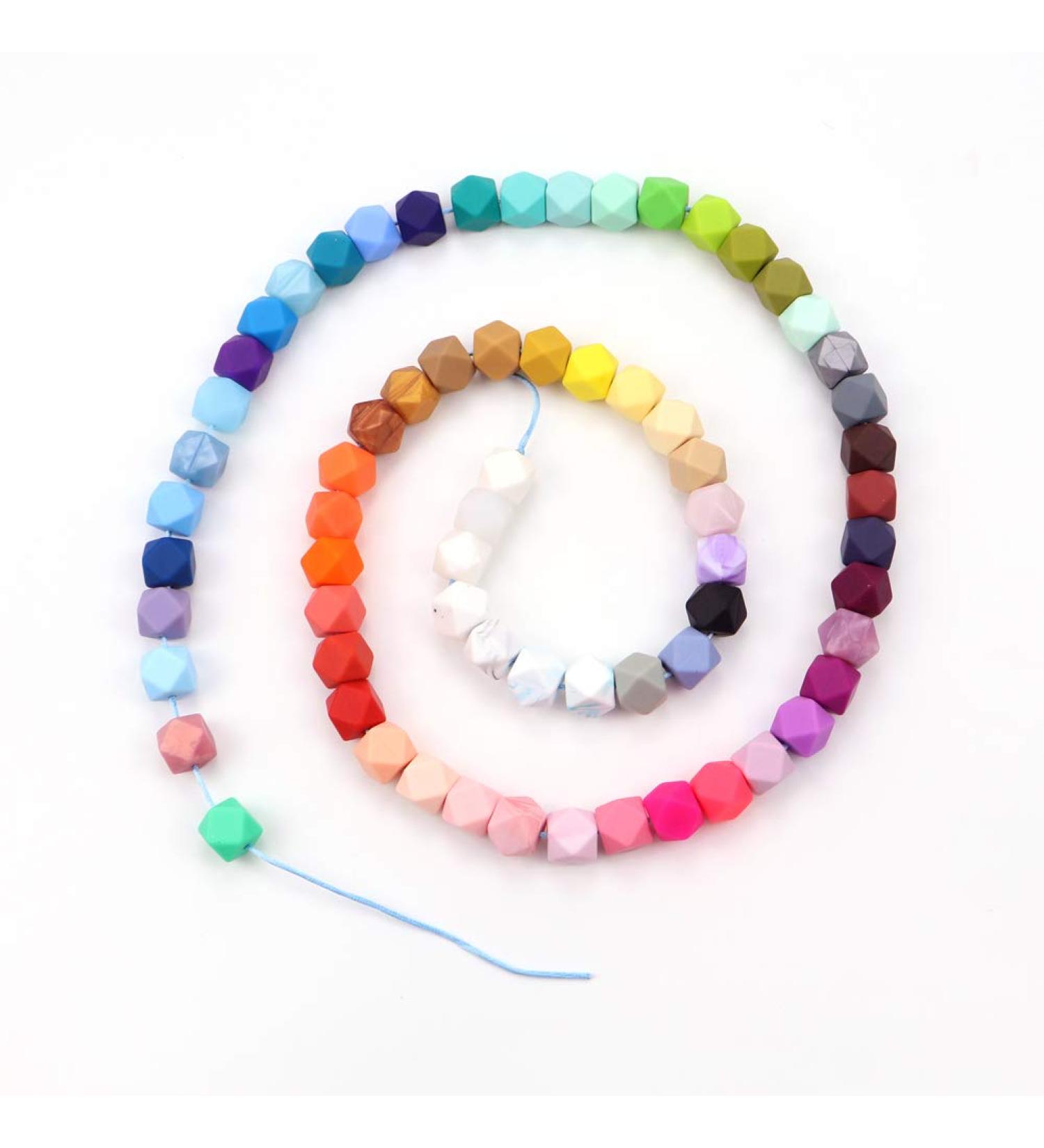 60Pcs Hexagon Silicone Beads 14mm - DIY Bracelet & Necklace Making Kit | Soft & Colorful Loose Beads for Handmade Women's Jewelry - 62 Colors - Buy Online on SooperMarket.com