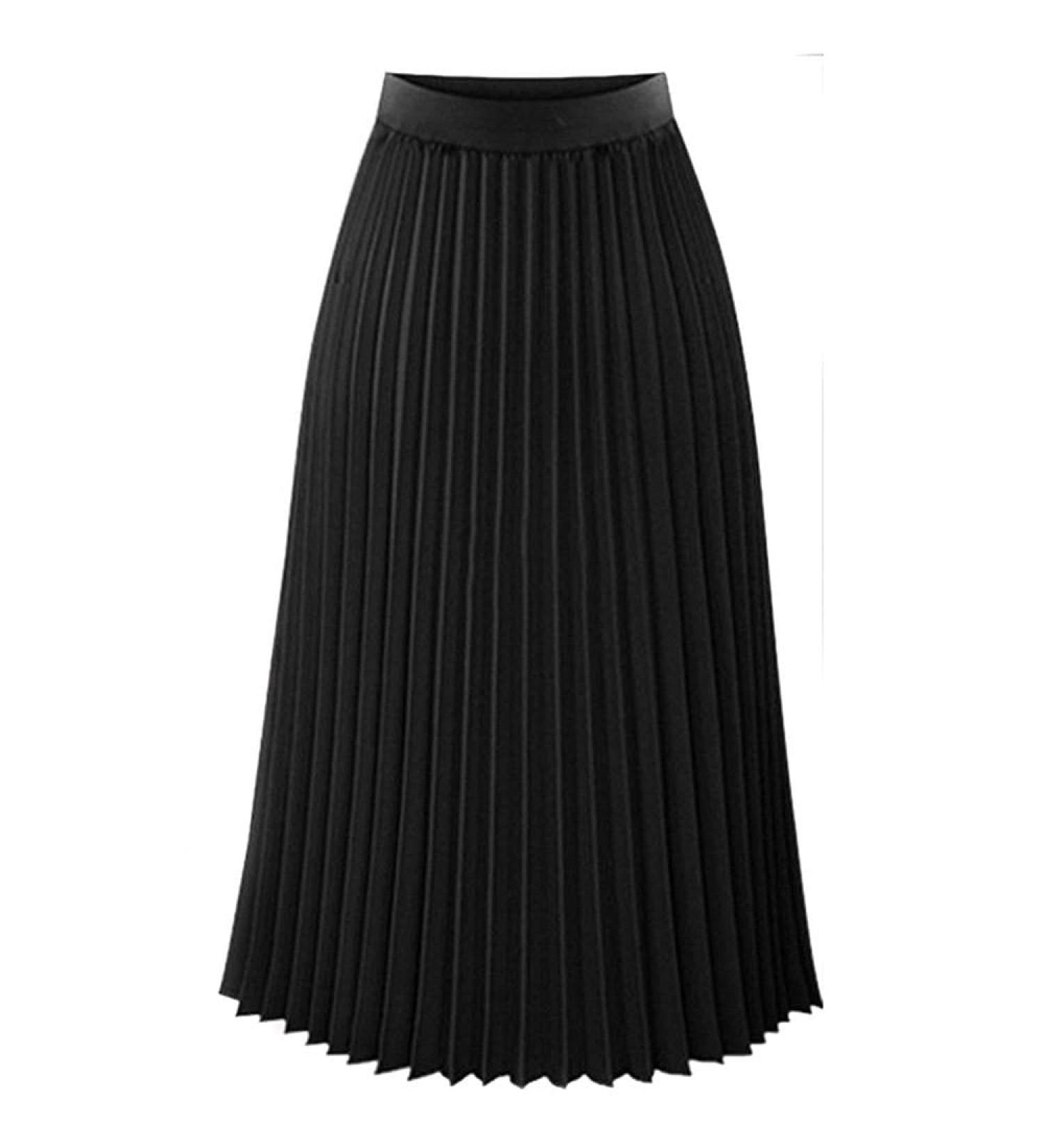 Sanahy Women's High Waist Pleated Midi Skirt in Black - Stylish Boho A-line Long Skirt - Buy Online on SooperMarket.com