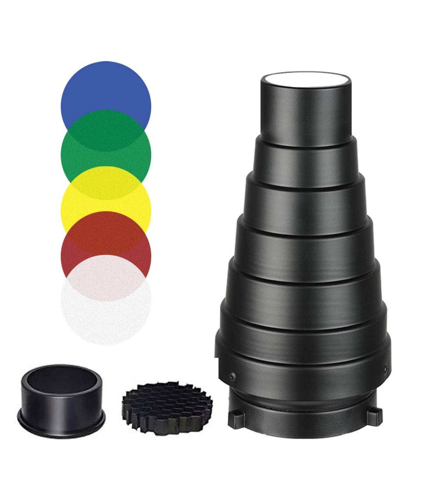 Aluminium Conical Studio Snoot Kit with Grid, Filters for Bowens Mount Flash Light - Buy Online on SooperMarket.com