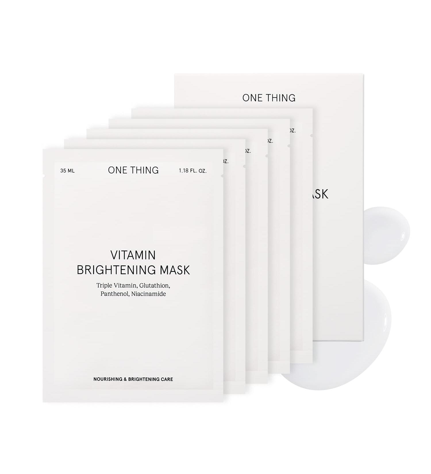ONE THING Vitamin Brightening Mask - 5 Sheets | Niacinamide & 12 Vitamins | Brightening Facial Sheet Mask for Dull Skin & Dark Spots | Vegan Korean Skin Care - Buy Online on SooperMarket.com