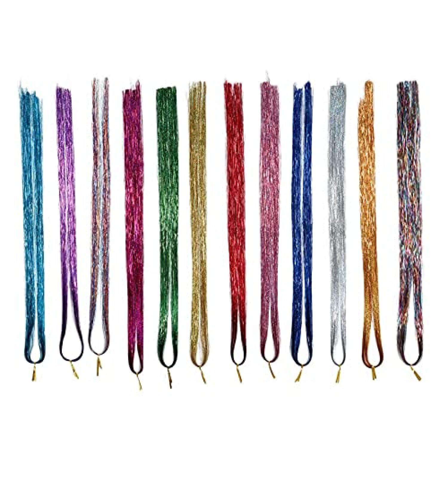 Hair Tinsel Strands with 12 Colors Hair Tinsel Strands Kit Hair Extensions Shiny Silk Tinsel - Buy Online on SooperMarket.com