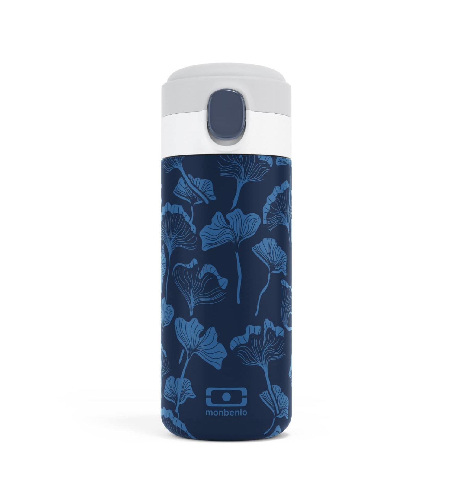 MONBENTO Insulated Bottle MB Pop Ginkgo - 360ml - Leakproof - Hot/Cold 12 Hours - Blue - BPA Free - Small Water Bottle for Kids/Adults - Buy Online on SooperMarket.com