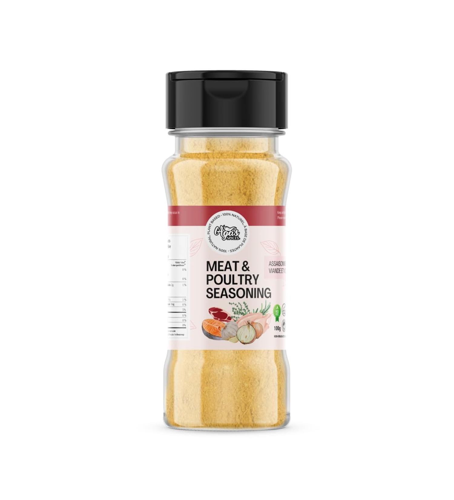 Aga's Wholesome Meat & Poultry Seasoning 100g Low Sodium & MSG Free Natural Spices Plant Based Gluten Free Vegan Non-Irradiated GMO Free - Buy Online on SooperMarket.com