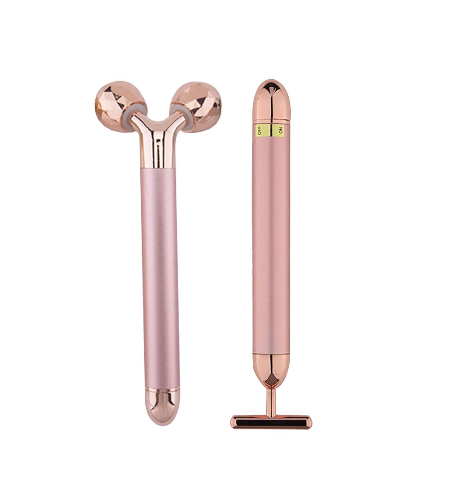 2Pcs Face Massagers Tighten Skin Increase Skin Metabolism Zinc Alloy T-shaped Vibrating Facial Rollers for Ladies Rose Gold - Buy Online on SooperMarket.com