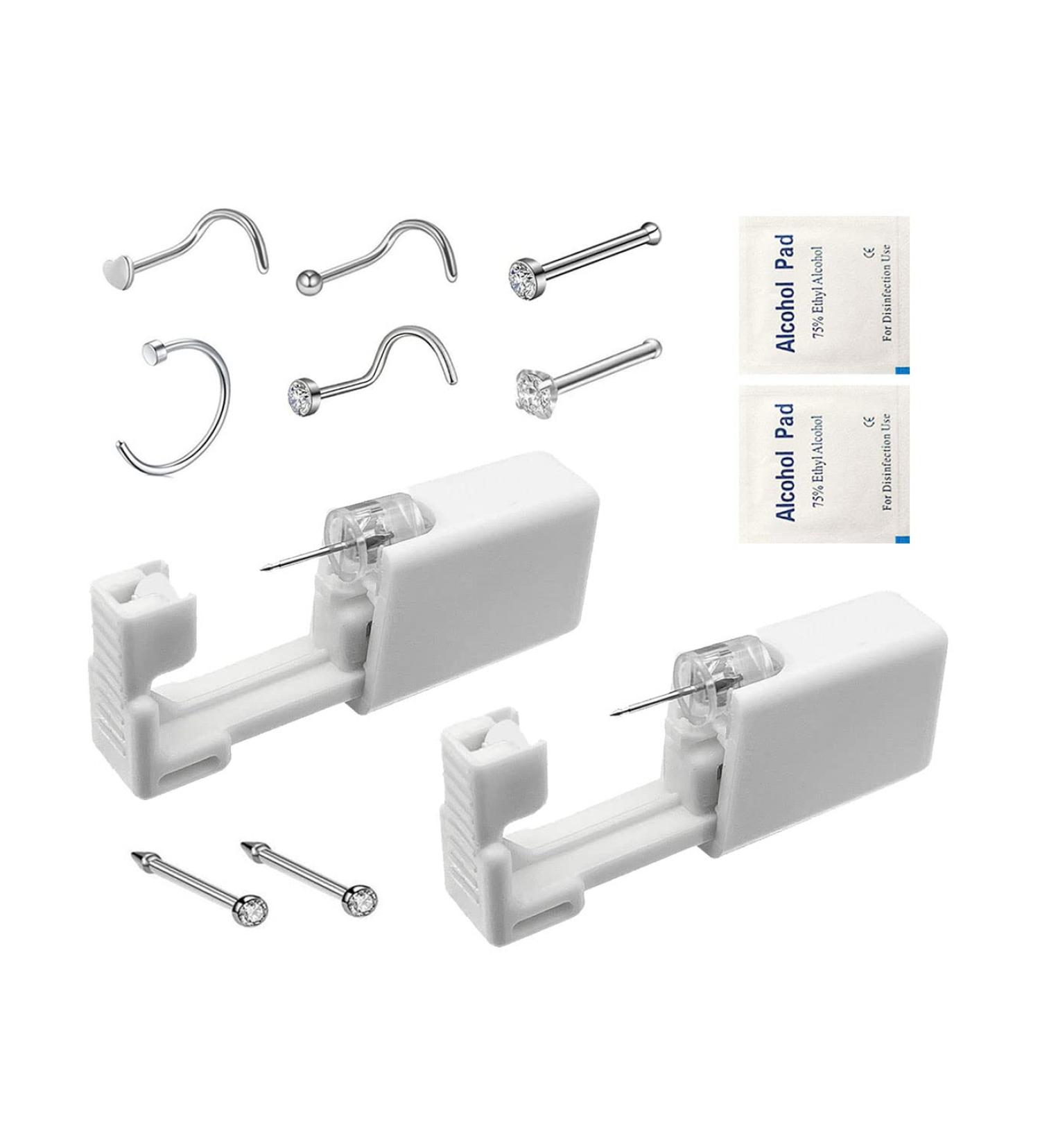 2 Pack SLVIEKAE Disposable Self Nose Piercing Gun Kit with 6 Free Nose Rings - Silver - Buy Online on SooperMarket.com