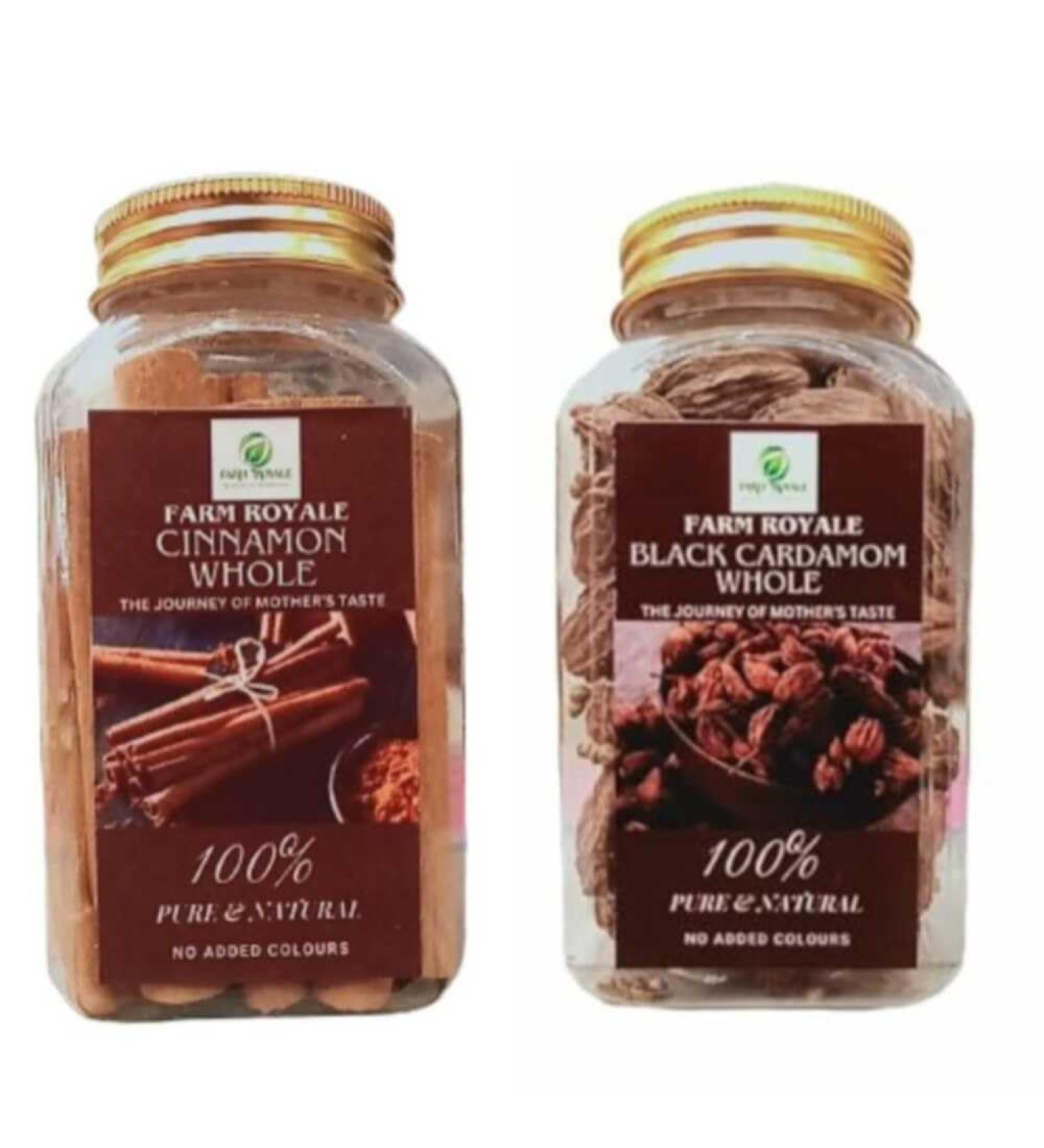 Farm Royale Cinnamon Whole & Black Cardamom/Elachi Whole||1+1 Combo(100gm & 100gm) ||100% Pure and Natural||Shudh||Handpicked Material||Export quality - Buy Online on SooperMarket.com