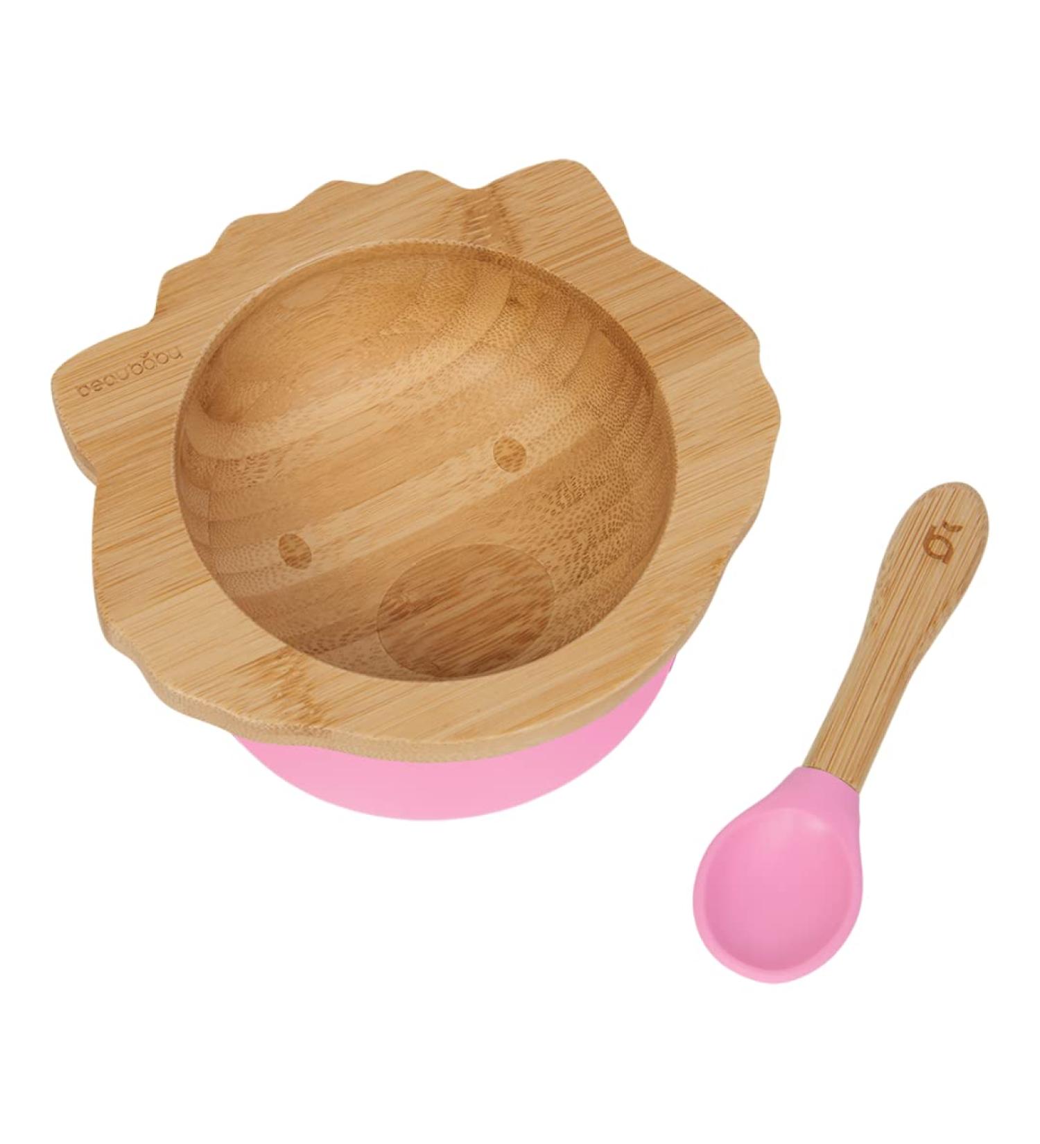 BeauBaby Wombat Bamboo Suction Bowl & Spoon Set with Stay Put Silicone Ring in Pink - Buy Online on SooperMarket.com