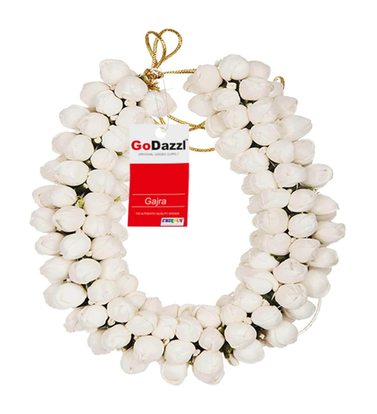 GoDazzl Artificial Jasmine Mogra Hair Gajra Garland Juda Bun Decoration - White 28 CM Long - Realistic Hair Accessory for Women and Girls - Buy Online on SooperMarket.com
