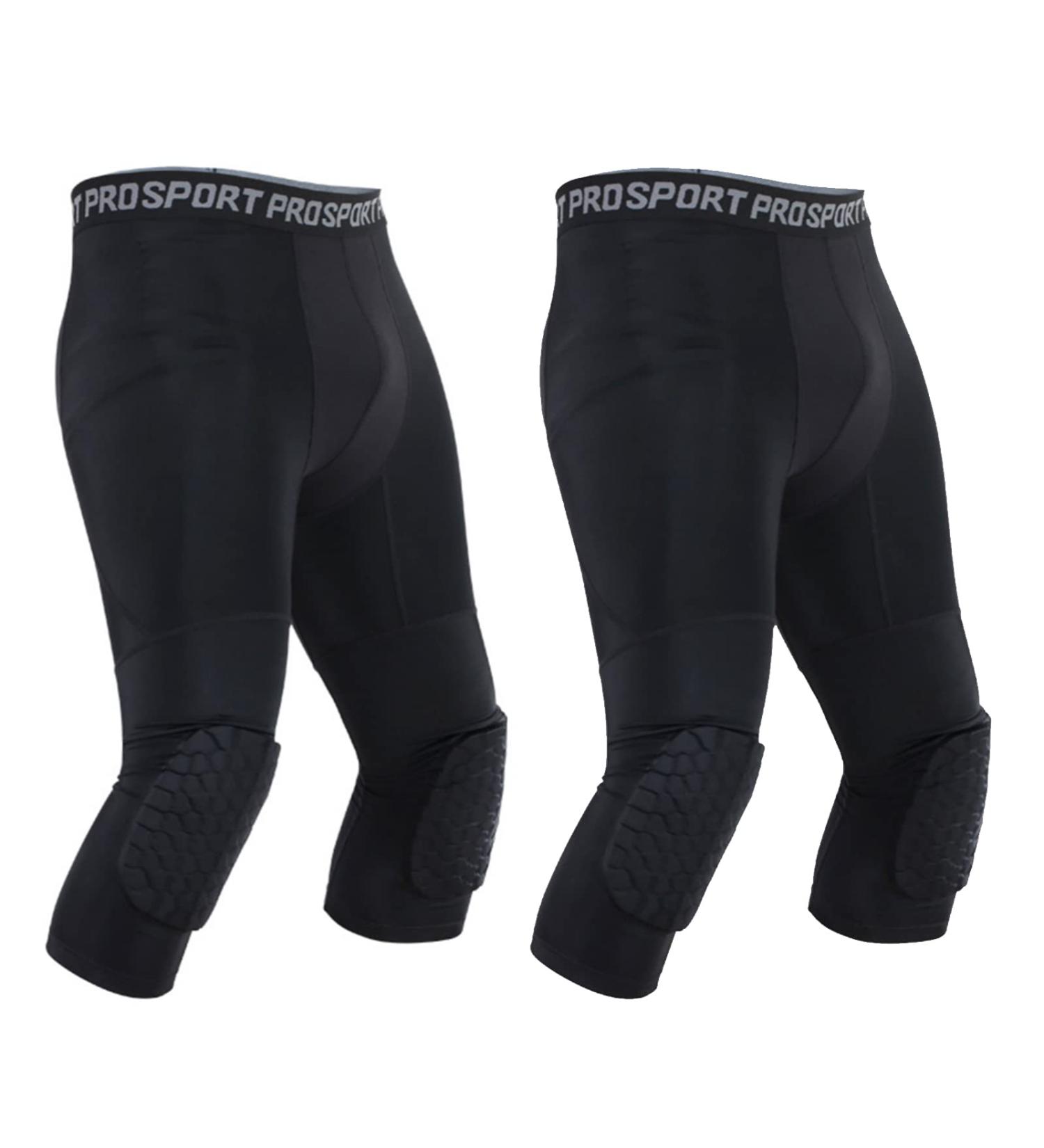 Blaward 2 Pack Men's Basketball Pants with Knee Pads 3/4 Capri Compression Leggings - Black Small - Buy Online on SooperMarket.com