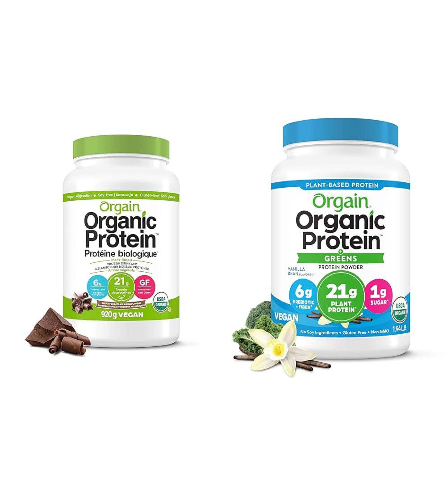 Orgain Organic Plant Based Canadian Protein Powder Creamy Chocolate Fudge - Vegan Lactose Free & Protein & Greens Vanilla Bean 2.0 Ib - Buy Online on SooperMarket.com